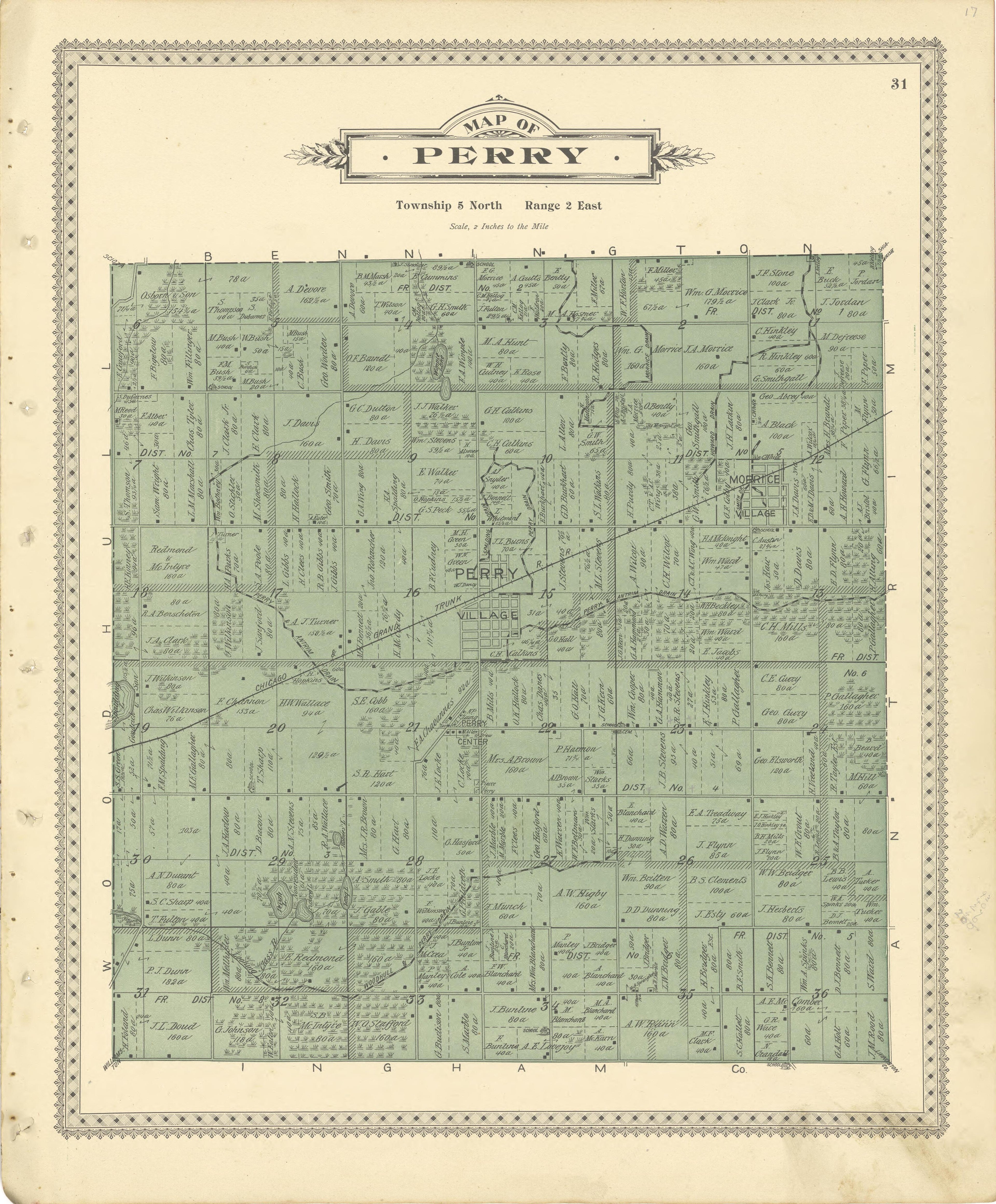 Map of Perry from Illustrated Atlas of Shiawassee County, Michigan : Compiled and Published from Recent Surveys, Official Records and Personal Examinations : Including Brief Biographical Sketches of Enterprising Citizens 1895 by Relic Map Company