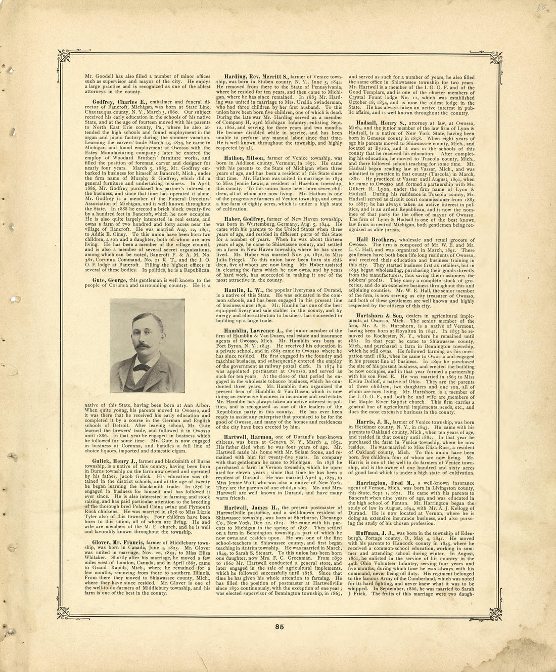Biographies Continued from Illustrated Atlas of Shiawassee County, Michigan : Compiled and Published from Recent Surveys, Official Records and Personal Examinations : Including Brief Biographical Sketches of Enterprising Citizens 1895 by Relic Map Company