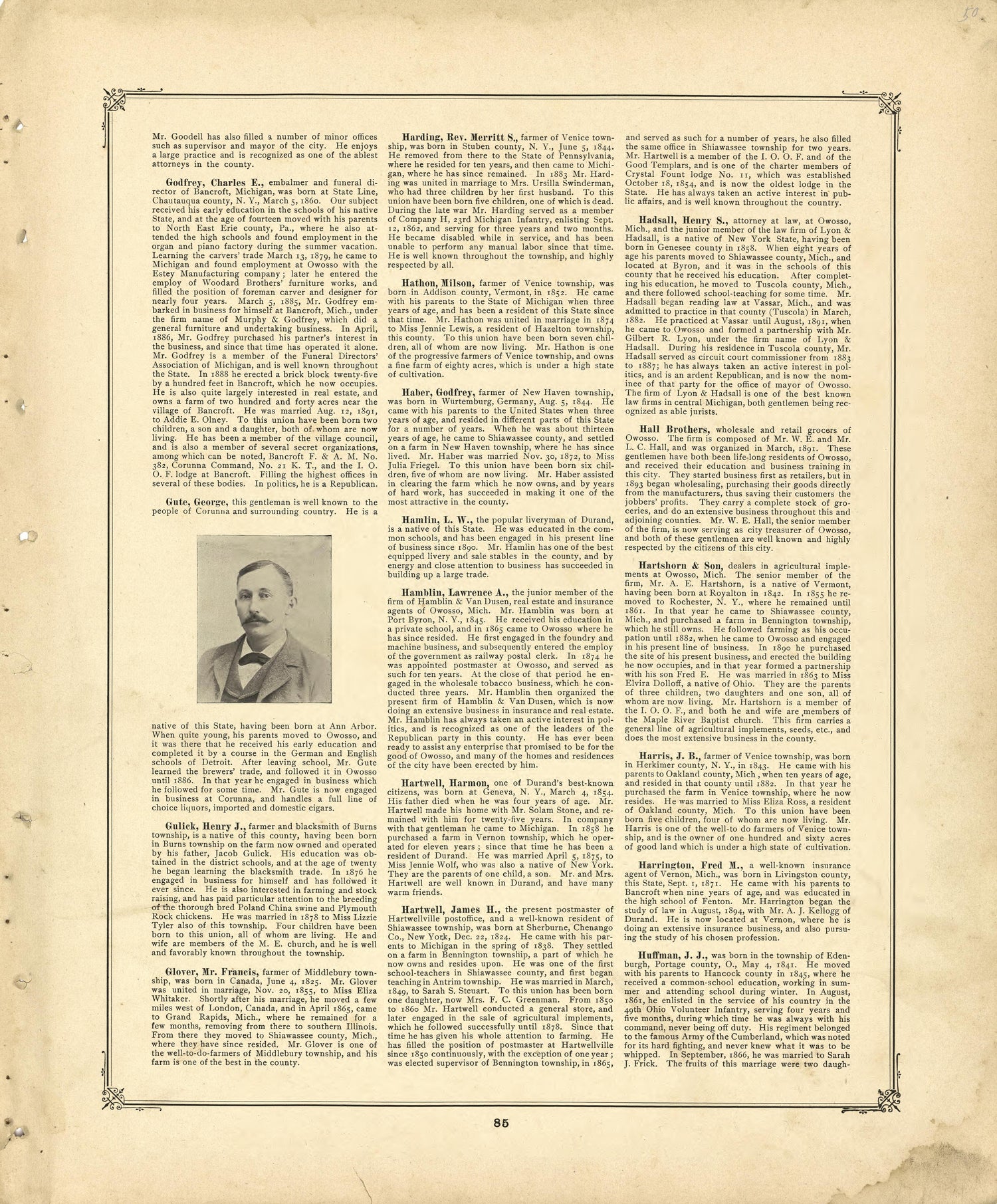 Biographies Continued from Illustrated Atlas of Shiawassee County, Michigan : Compiled and Published from Recent Surveys, Official Records and Personal Examinations : Including Brief Biographical Sketches of Enterprising Citizens 1895 by Relic Map Company