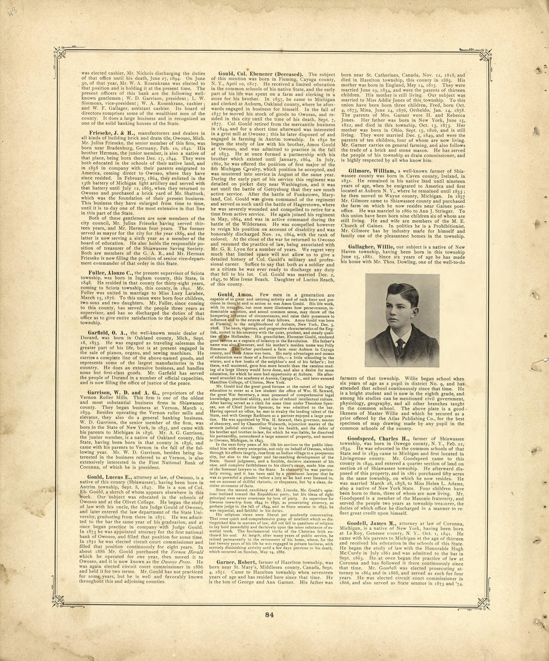 Biographies Continued from Illustrated Atlas of Shiawassee County, Michigan : Compiled and Published from Recent Surveys, Official Records and Personal Examinations : Including Brief Biographical Sketches of Enterprising Citizens 1895 by Relic Map Company