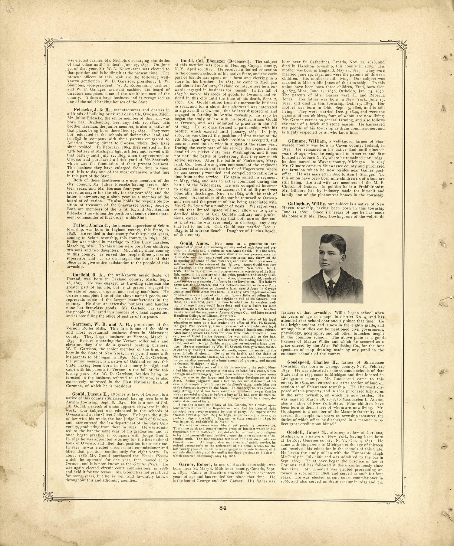 Biographies Continued from Illustrated Atlas of Shiawassee County, Michigan : Compiled and Published from Recent Surveys, Official Records and Personal Examinations : Including Brief Biographical Sketches of Enterprising Citizens 1895 by Relic Map Company