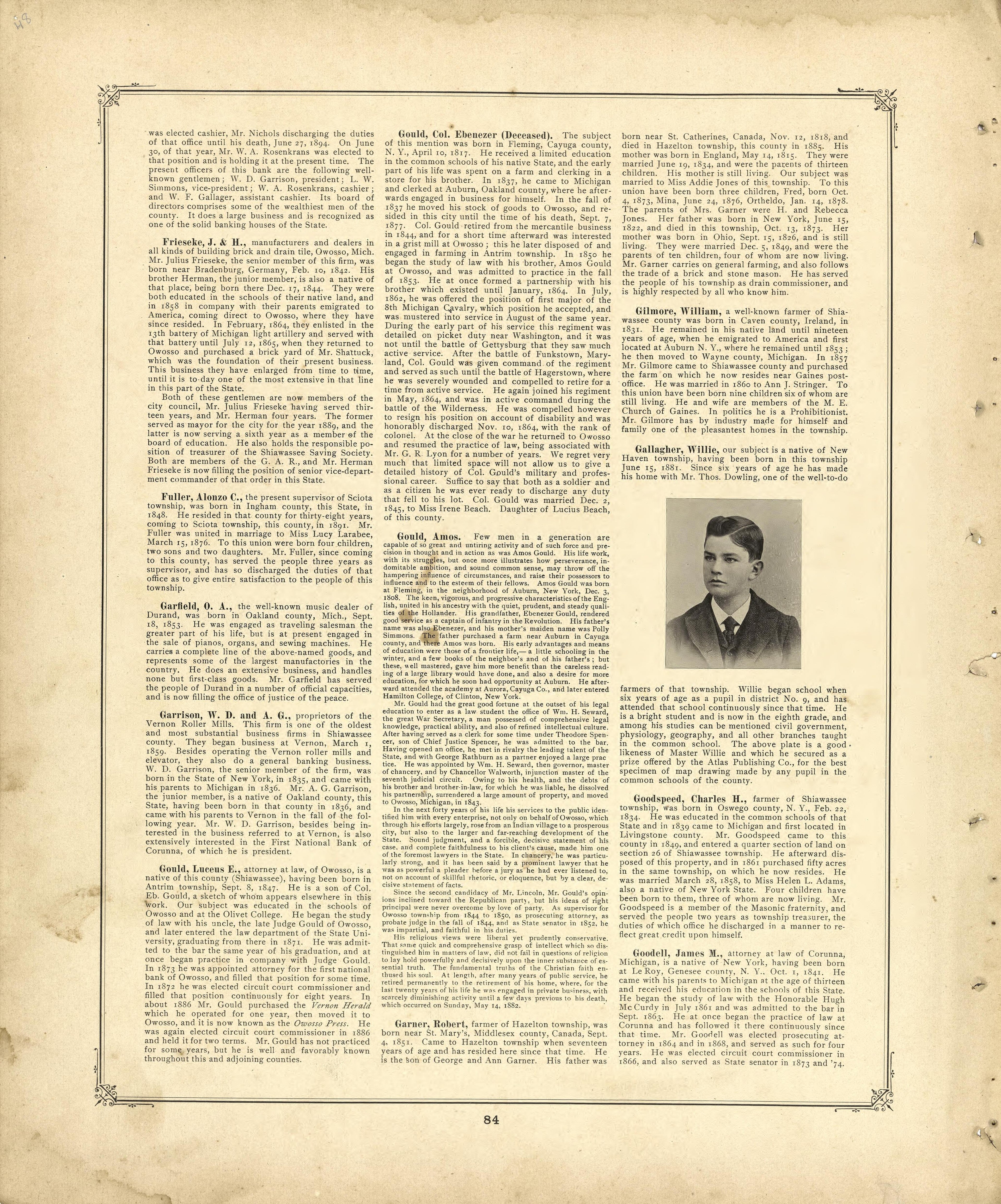 Biographies Continued from Illustrated Atlas of Shiawassee County, Michigan : Compiled and Published from Recent Surveys, Official Records and Personal Examinations : Including Brief Biographical Sketches of Enterprising Citizens 1895 by Relic Map Company