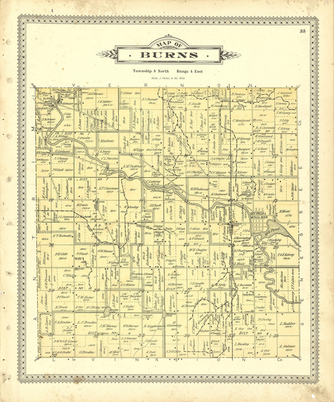 Map of Burns from Illustrated Atlas of Shiawassee County, Michigan : Compiled and Published from Recent Surveys, Official Records and Personal Examinations : Including Brief Biographical Sketches of Enterprising Citizens 1895 by Relic Map Company