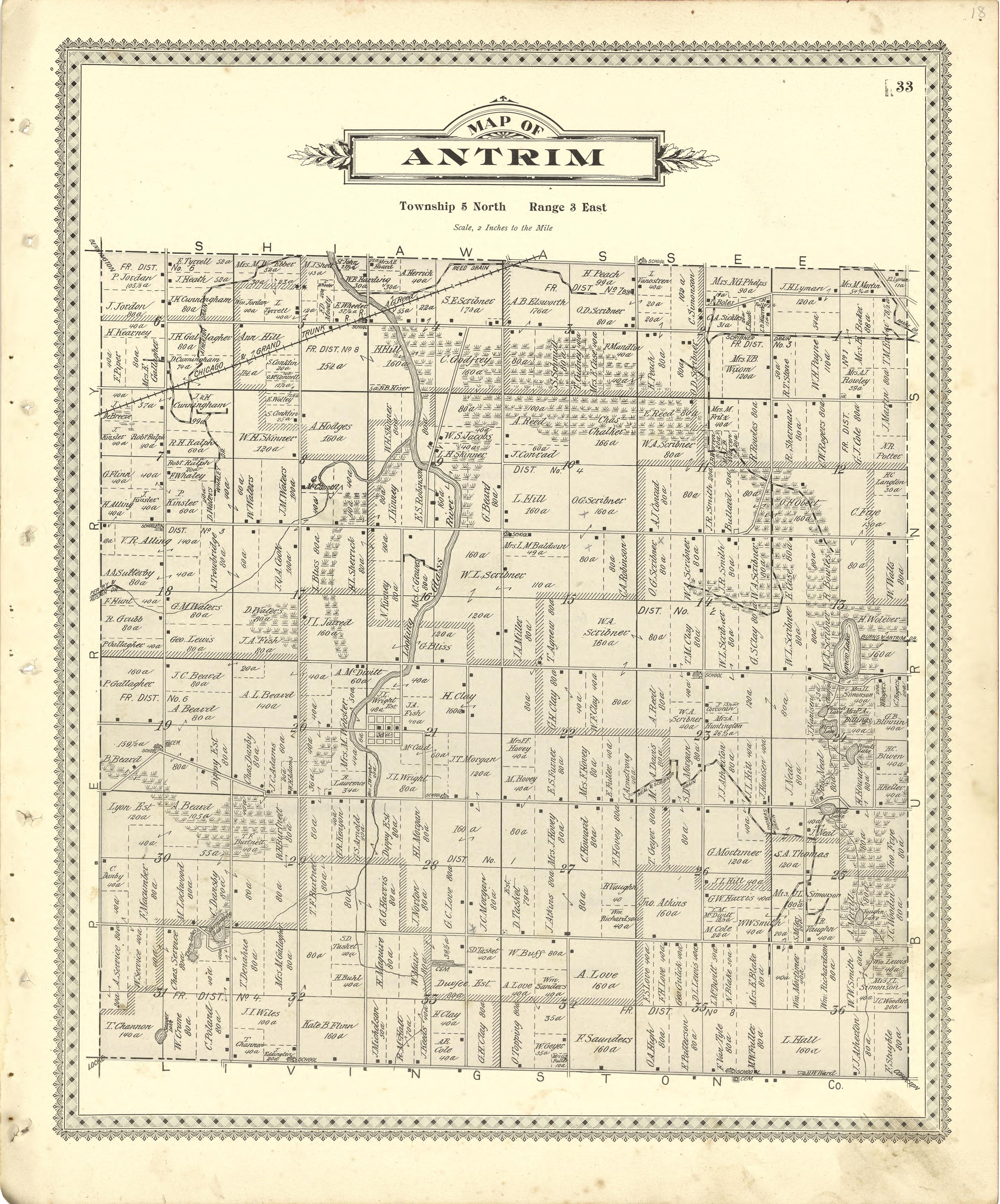 Map of Antrim from Illustrated Atlas of Shiawassee County, Michigan : Compiled and Published from Recent Surveys, Official Records and Personal Examinations : Including Brief Biographical Sketches of Enterprising Citizens 1895 by Relic Map Company