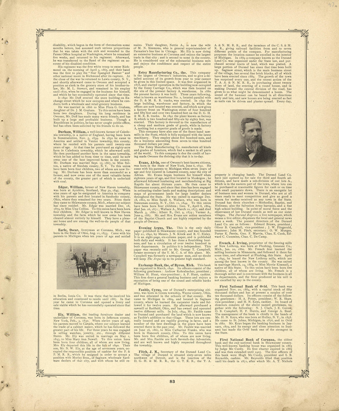 Biographies Continued from Illustrated Atlas of Shiawassee County, Michigan : Compiled and Published from Recent Surveys, Official Records and Personal Examinations : Including Brief Biographical Sketches of Enterprising Citizens 1895 by Relic Map Company