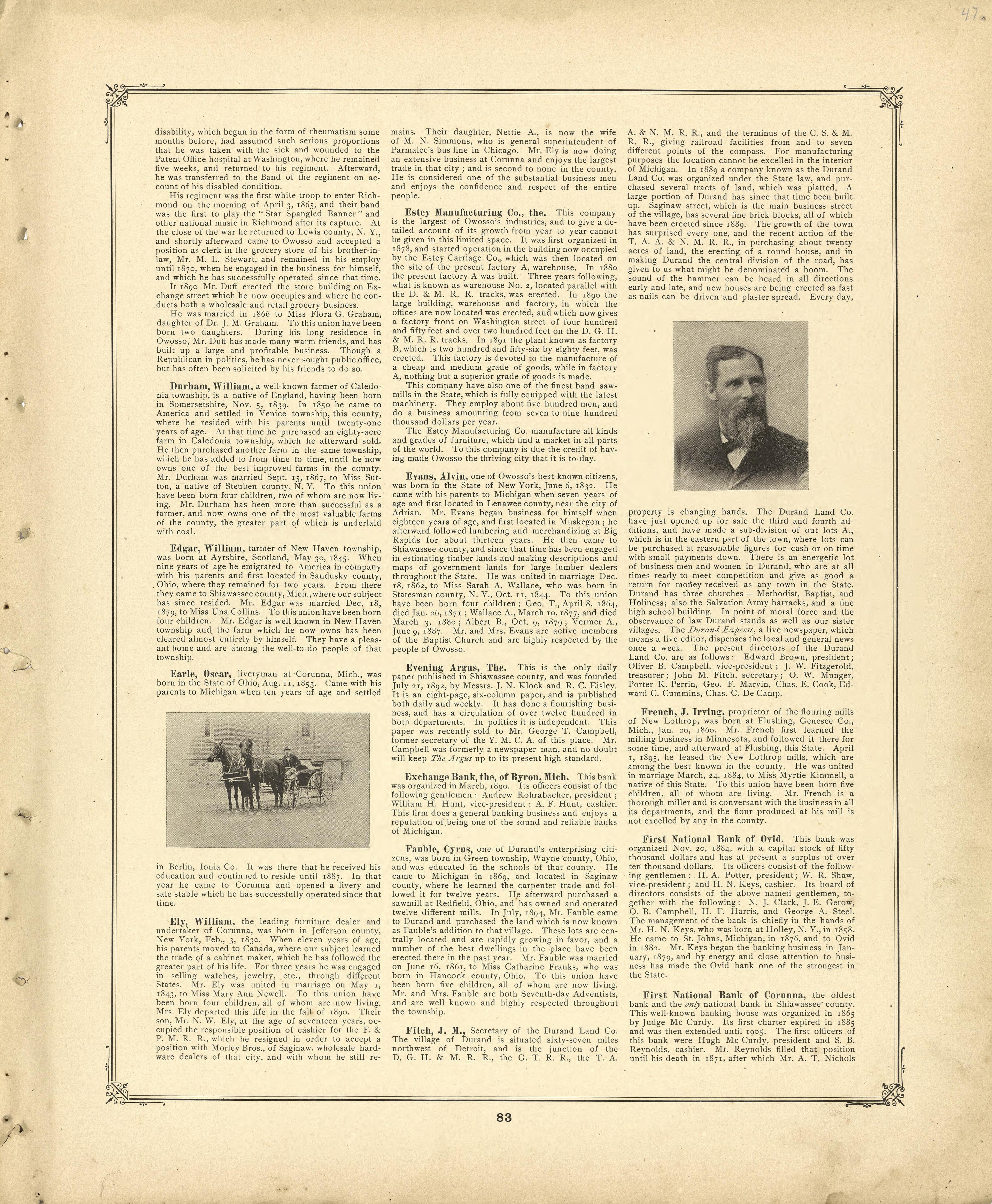 Biographies Continued from Illustrated Atlas of Shiawassee County, Michigan : Compiled and Published from Recent Surveys, Official Records and Personal Examinations : Including Brief Biographical Sketches of Enterprising Citizens 1895 by Relic Map Company