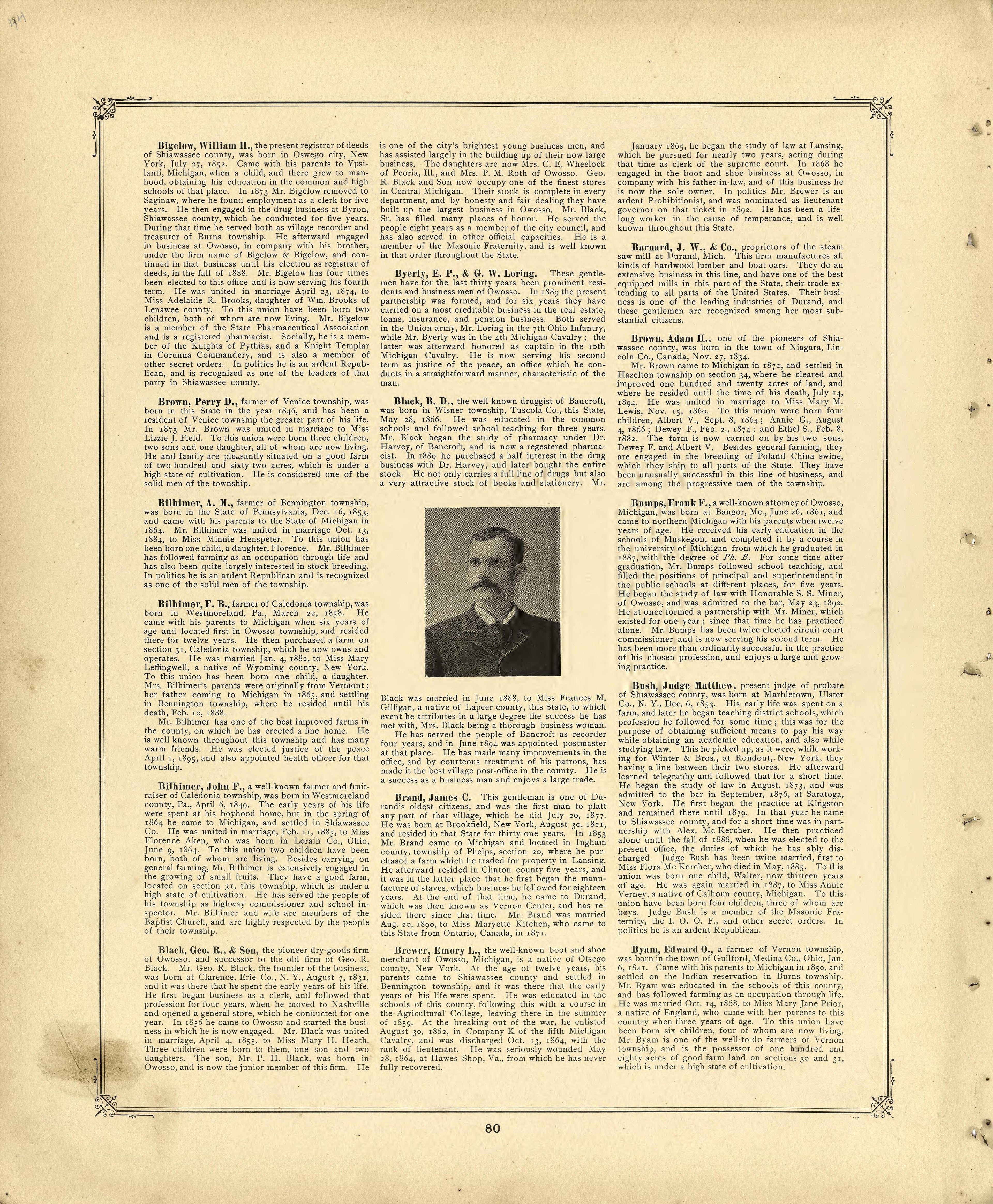 Biographies Continued from Illustrated Atlas of Shiawassee County, Michigan : Compiled and Published from Recent Surveys, Official Records and Personal Examinations : Including Brief Biographical Sketches of Enterprising Citizens 1895 by Relic Map Company