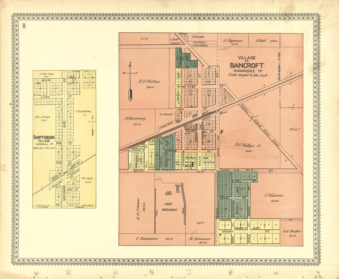 Village of Bancroft; Shaftsburg Village from Illustrated Atlas of Shiawassee County, Michigan : Compiled and Published from Recent Surveys, Official Records and Personal Examinations : Including Brief Biographical Sketches of Enterprising Citizens 1895 by Relic Map Company