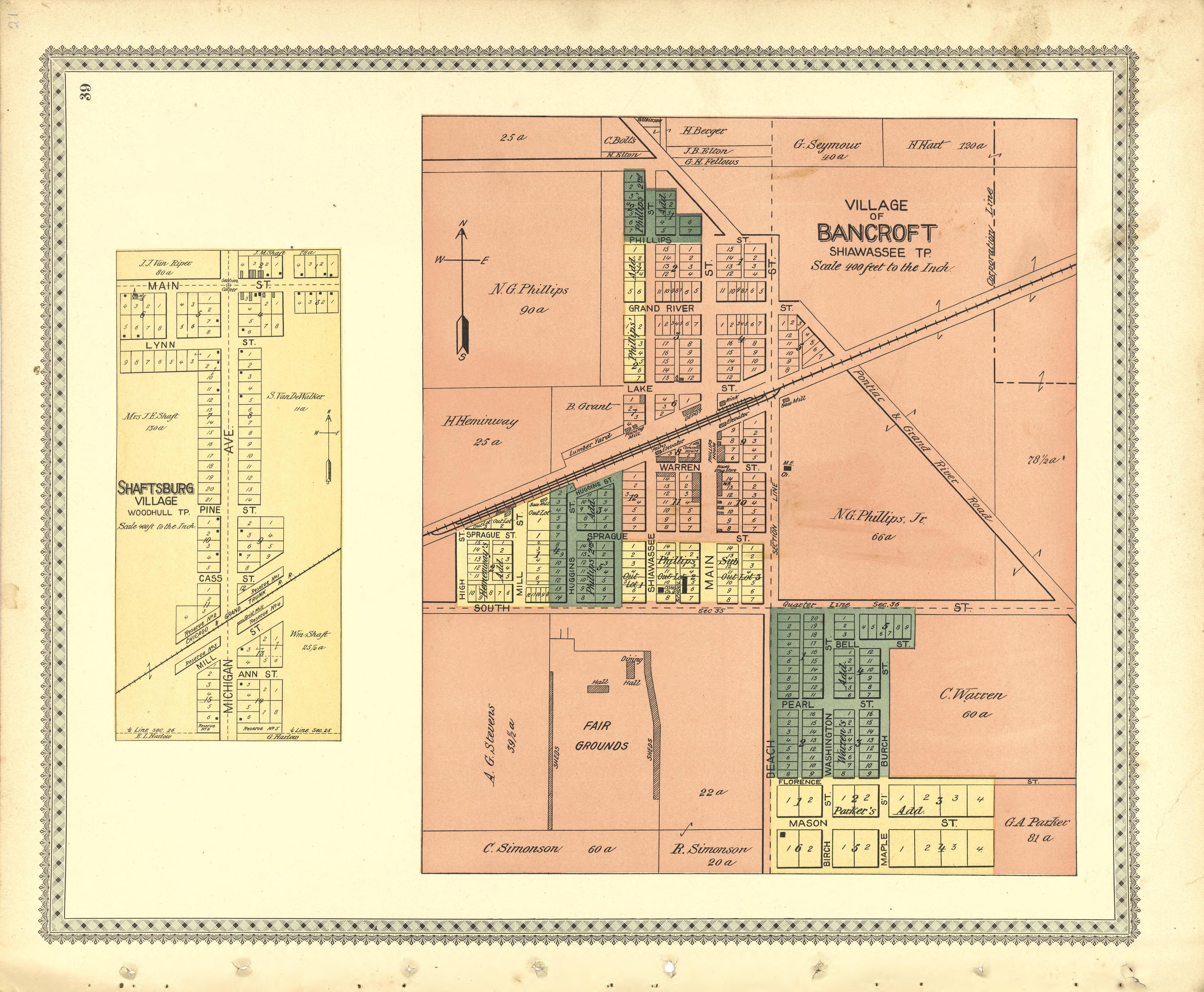 Village of Bancroft; Shaftsburg Village from Illustrated Atlas of Shiawassee County, Michigan : Compiled and Published from Recent Surveys, Official Records and Personal Examinations : Including Brief Biographical Sketches of Enterprising Citizens 1895 by Relic Map Company