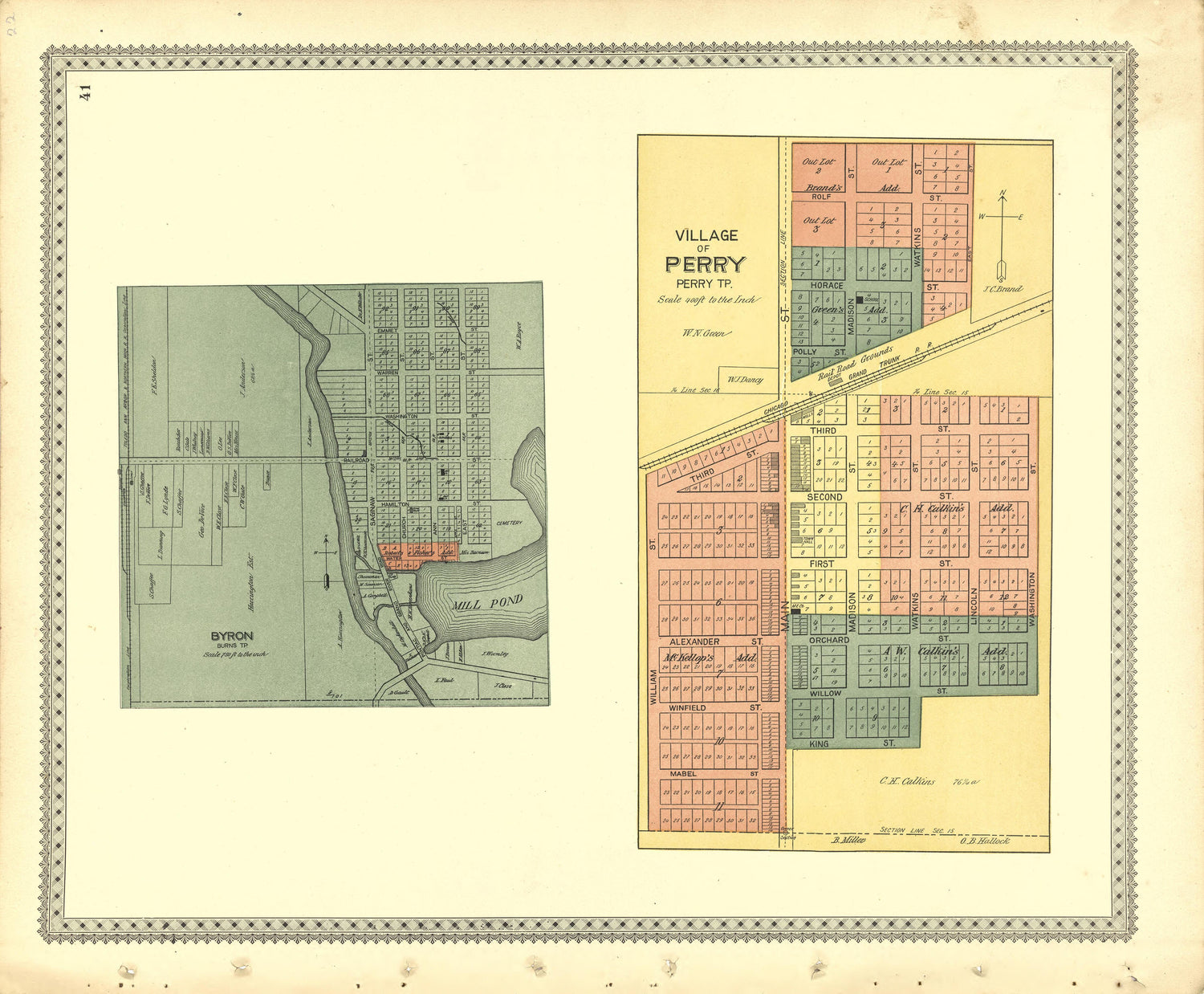 Village of Perry; Byron from Illustrated Atlas of Shiawassee County, Michigan : Compiled and Published from Recent Surveys, Official Records and Personal Examinations : Including Brief Biographical Sketches of Enterprising Citizens 1895 by Relic Map Company