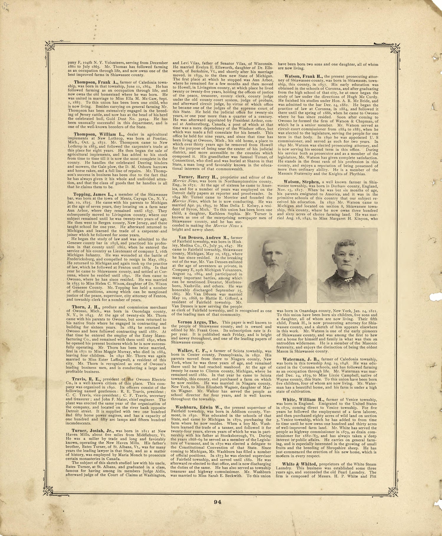 Biographies Continued from Illustrated Atlas of Shiawassee County, Michigan : Compiled and Published from Recent Surveys, Official Records and Personal Examinations : Including Brief Biographical Sketches of Enterprising Citizens 1895 by Relic Map Company