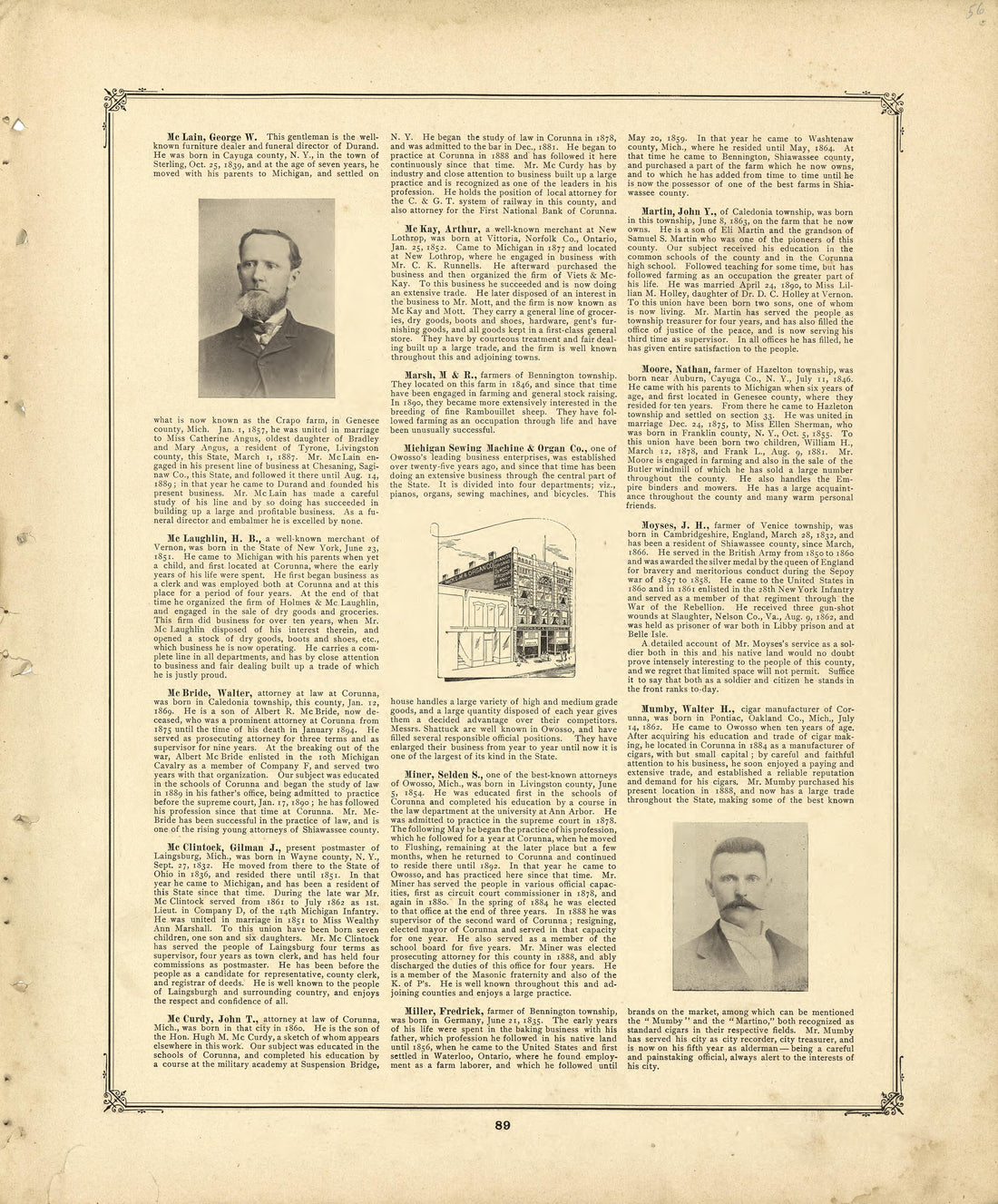 Biographies Continued from Illustrated Atlas of Shiawassee County, Michigan : Compiled and Published from Recent Surveys, Official Records and Personal Examinations : Including Brief Biographical Sketches of Enterprising Citizens 1895 by Relic Map Company