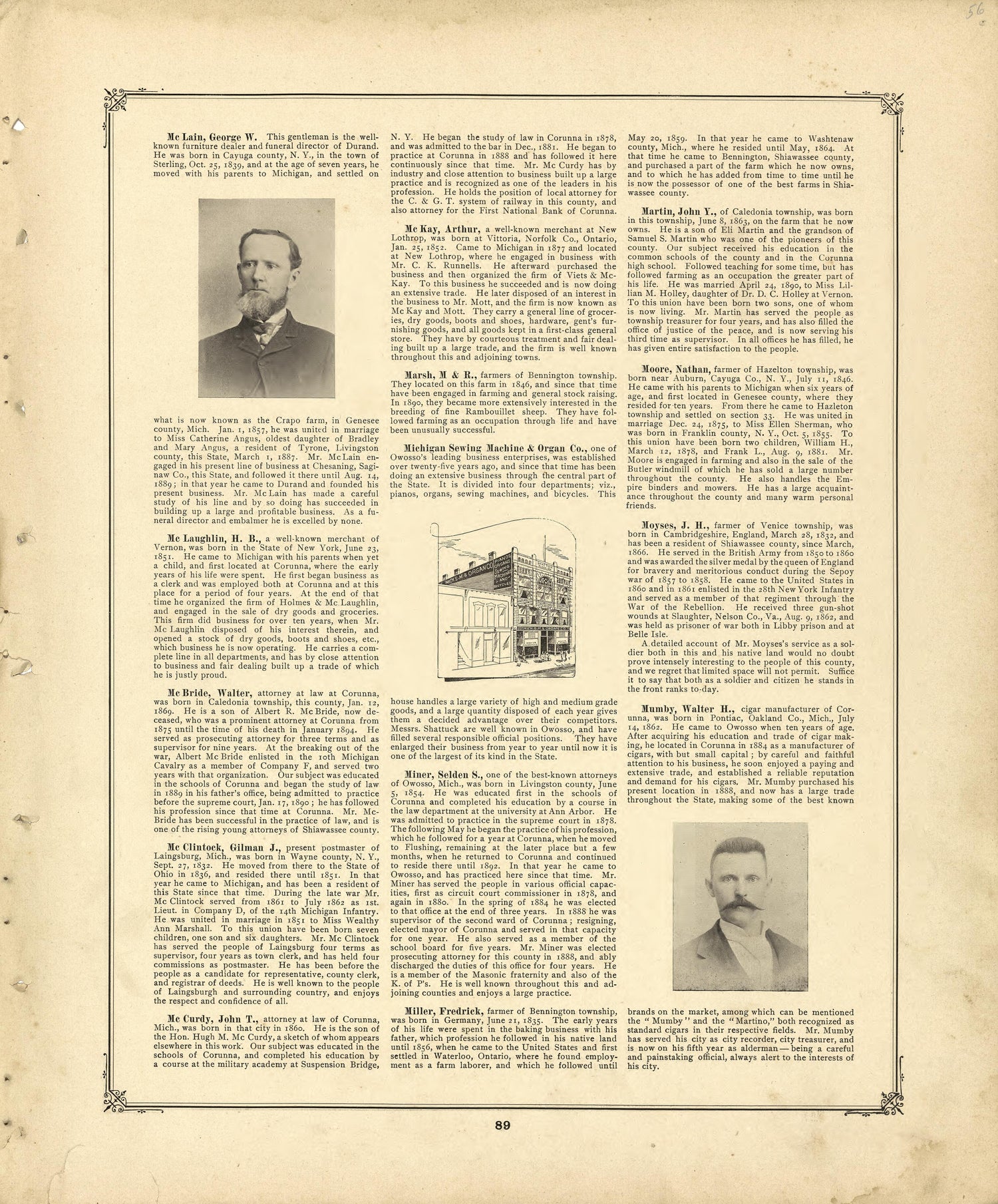 Biographies Continued from Illustrated Atlas of Shiawassee County, Michigan : Compiled and Published from Recent Surveys, Official Records and Personal Examinations : Including Brief Biographical Sketches of Enterprising Citizens 1895 by Relic Map Company