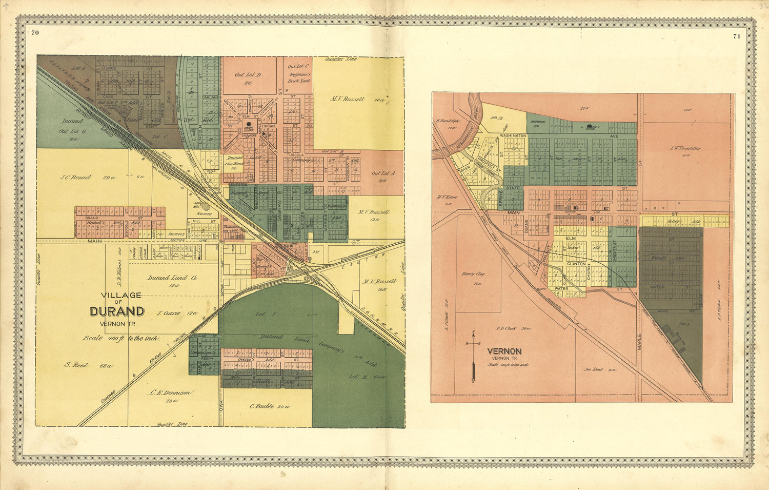 Village of Durand; Vernon from Illustrated Atlas of Shiawassee County, Michigan : Compiled and Published from Recent Surveys, Official Records and Personal Examinations : Including Brief Biographical Sketches of Enterprising Citizens 1895 by Relic Map Company