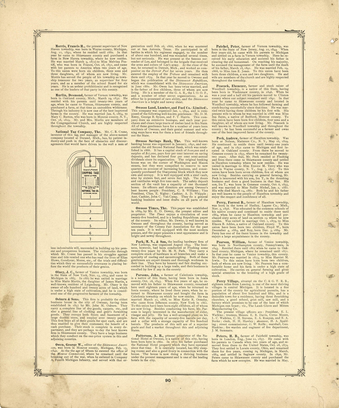 Biographies Continued from Illustrated Atlas of Shiawassee County, Michigan : Compiled and Published from Recent Surveys, Official Records and Personal Examinations : Including Brief Biographical Sketches of Enterprising Citizens 1895 by Relic Map Company