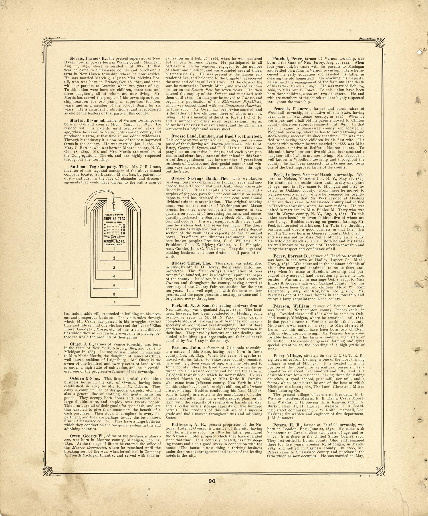 Biographies Continued from Illustrated Atlas of Shiawassee County, Michigan : Compiled and Published from Recent Surveys, Official Records and Personal Examinations : Including Brief Biographical Sketches of Enterprising Citizens 1895 by Relic Map Company