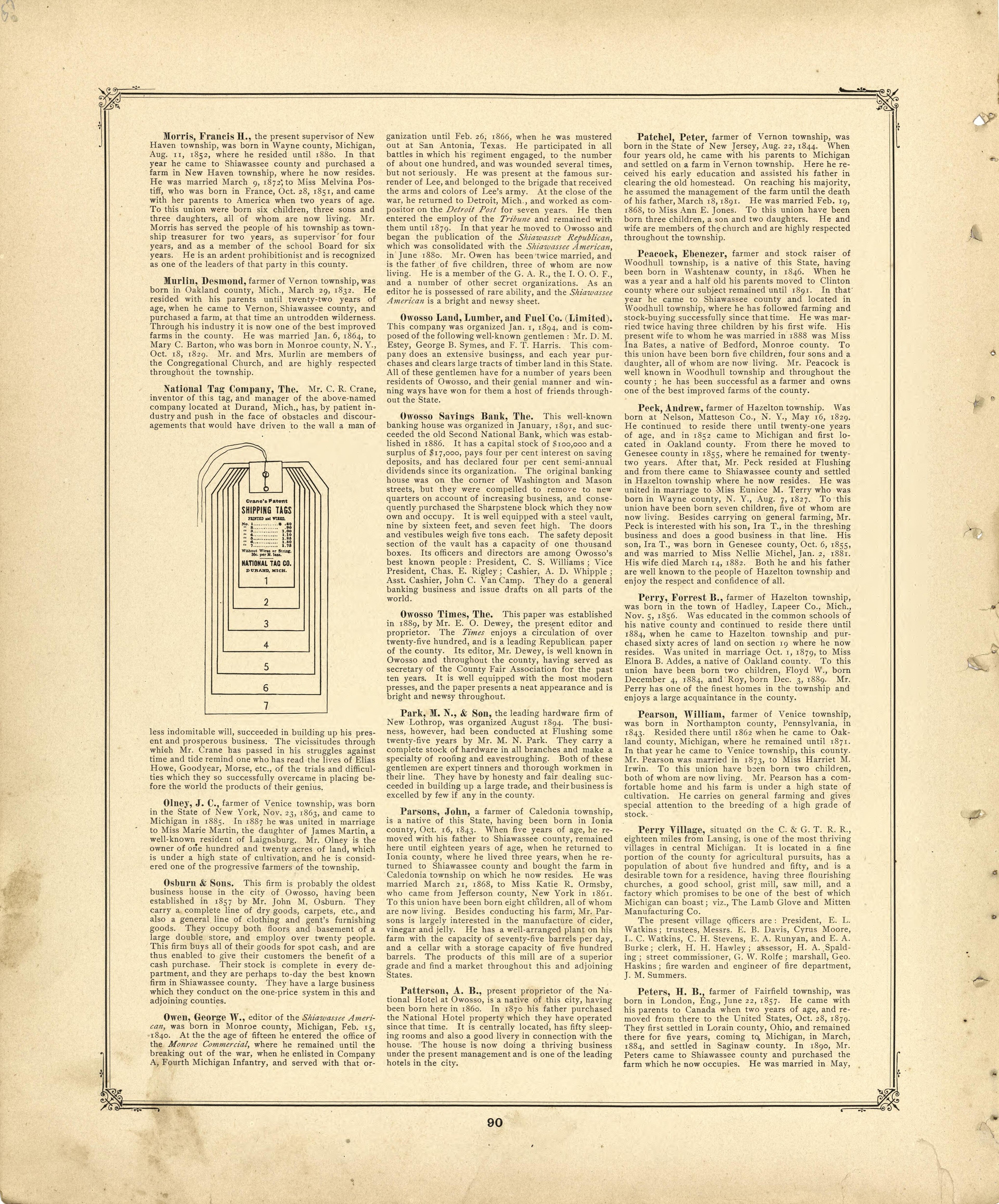 Biographies Continued from Illustrated Atlas of Shiawassee County, Michigan : Compiled and Published from Recent Surveys, Official Records and Personal Examinations : Including Brief Biographical Sketches of Enterprising Citizens 1895 by Relic Map Company