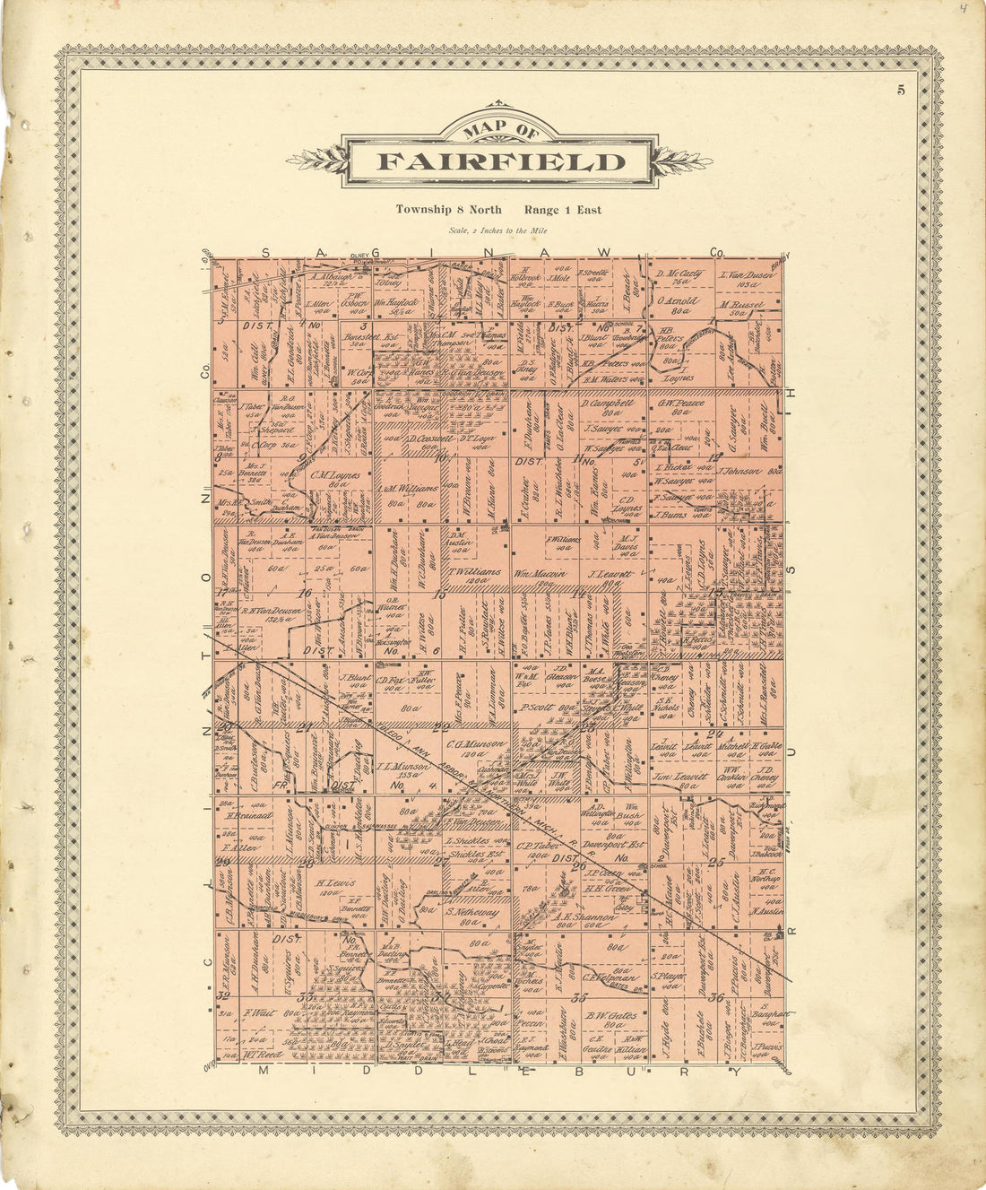 Map of Fairfield from Illustrated Atlas of Shiawassee County, Michigan : Compiled and Published from Recent Surveys, Official Records and Personal Examinations : Including Brief Biographical Sketches of Enterprising Citizens 1895 by Relic Map Company