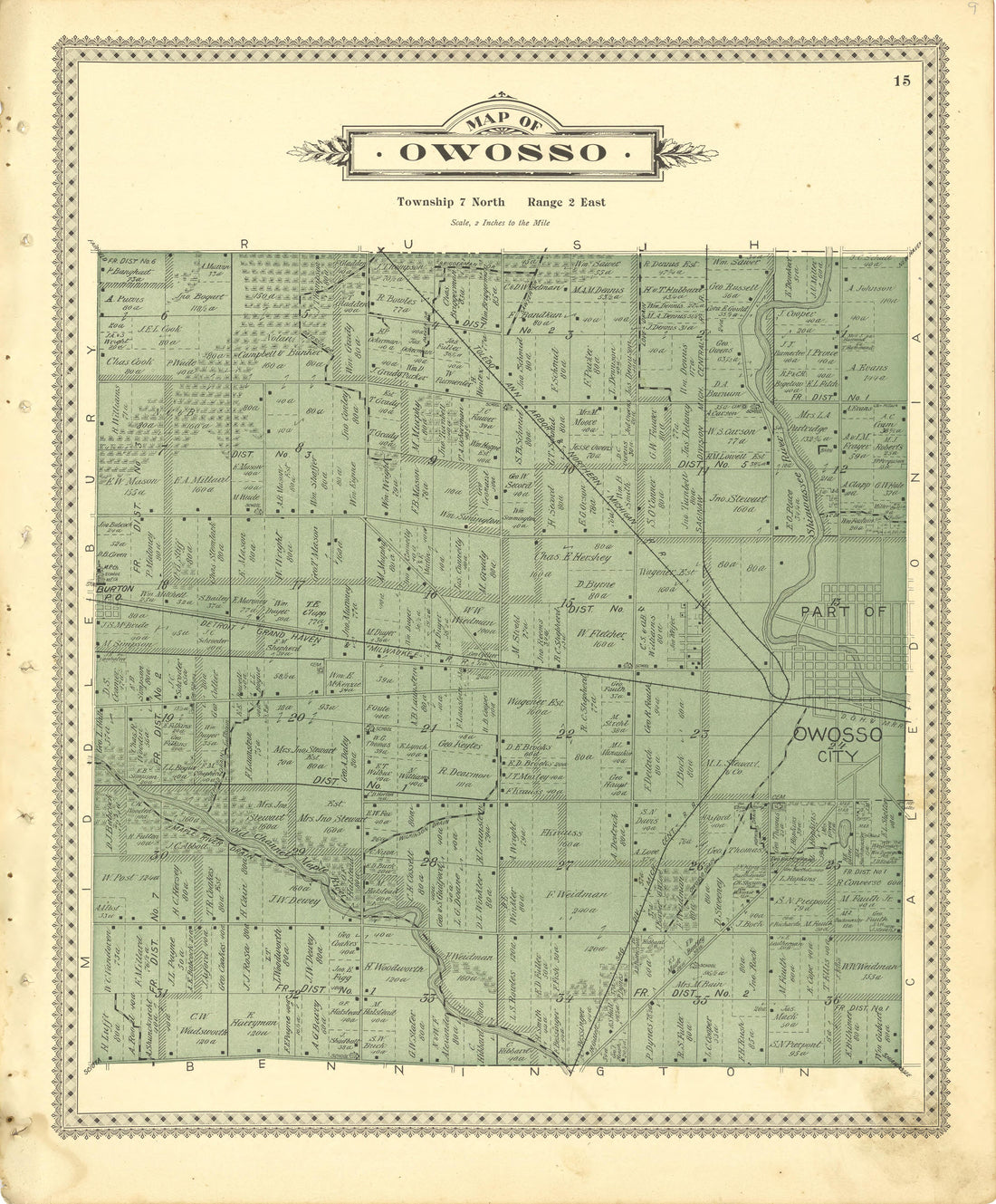 Map of Owosso from Illustrated Atlas of Shiawassee County, Michigan : Compiled and Published from Recent Surveys, Official Records and Personal Examinations : Including Brief Biographical Sketches of Enterprising Citizens 1895 by Relic Map Company