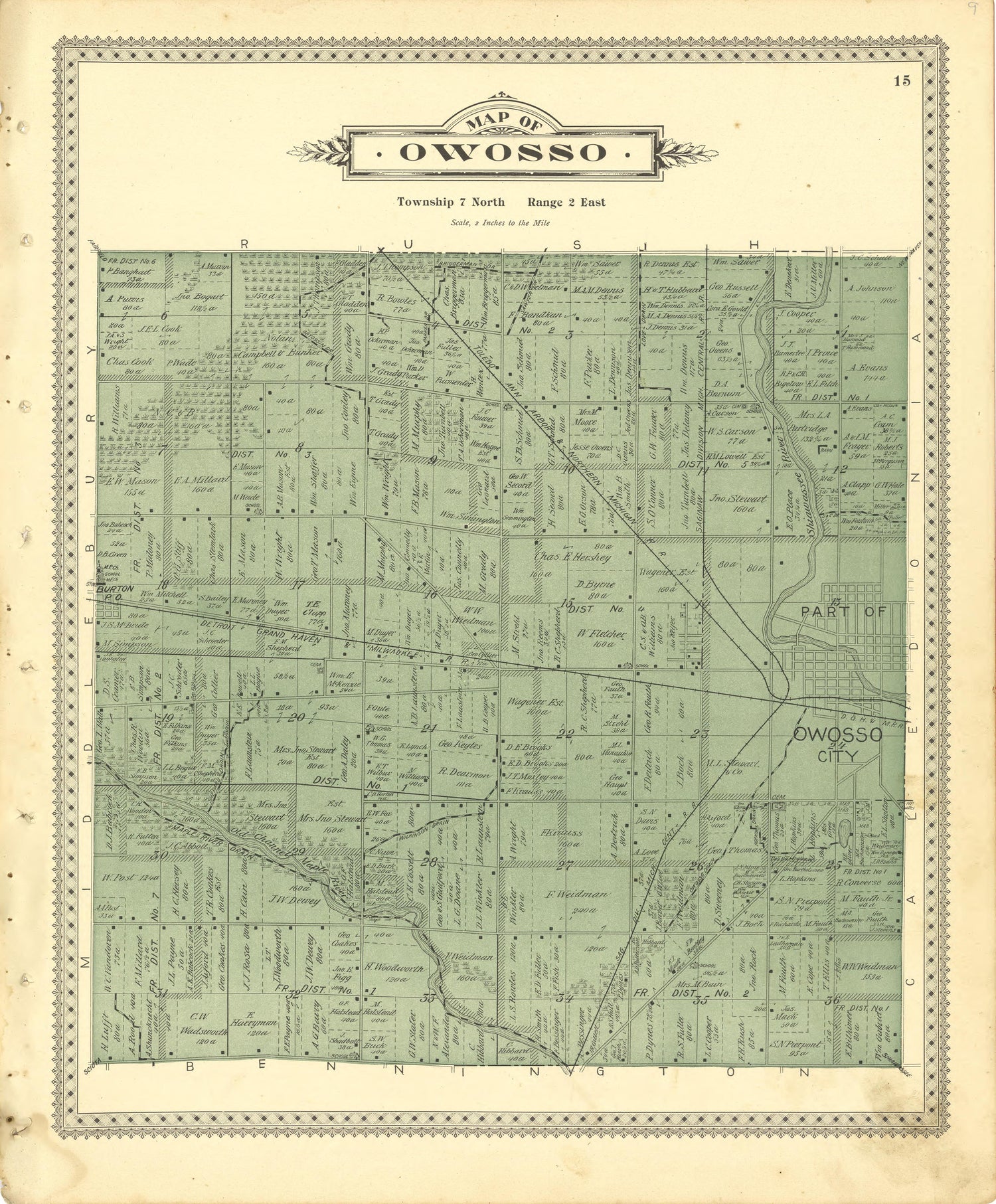 Map of Owosso from Illustrated Atlas of Shiawassee County, Michigan : Compiled and Published from Recent Surveys, Official Records and Personal Examinations : Including Brief Biographical Sketches of Enterprising Citizens 1895 by Relic Map Company