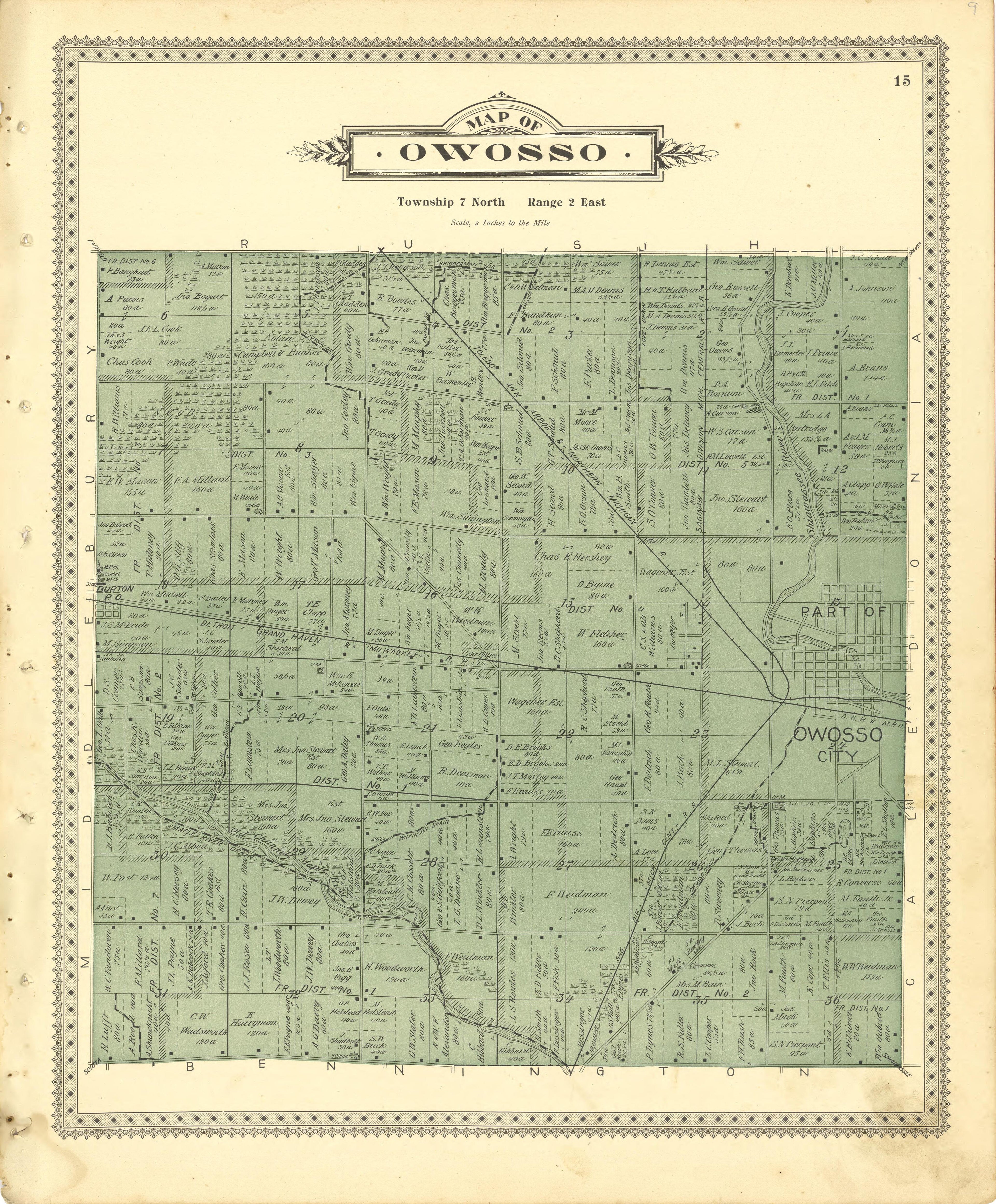 Map of Owosso from Illustrated Atlas of Shiawassee County, Michigan : Compiled and Published from Recent Surveys, Official Records and Personal Examinations : Including Brief Biographical Sketches of Enterprising Citizens 1895 by Relic Map Company