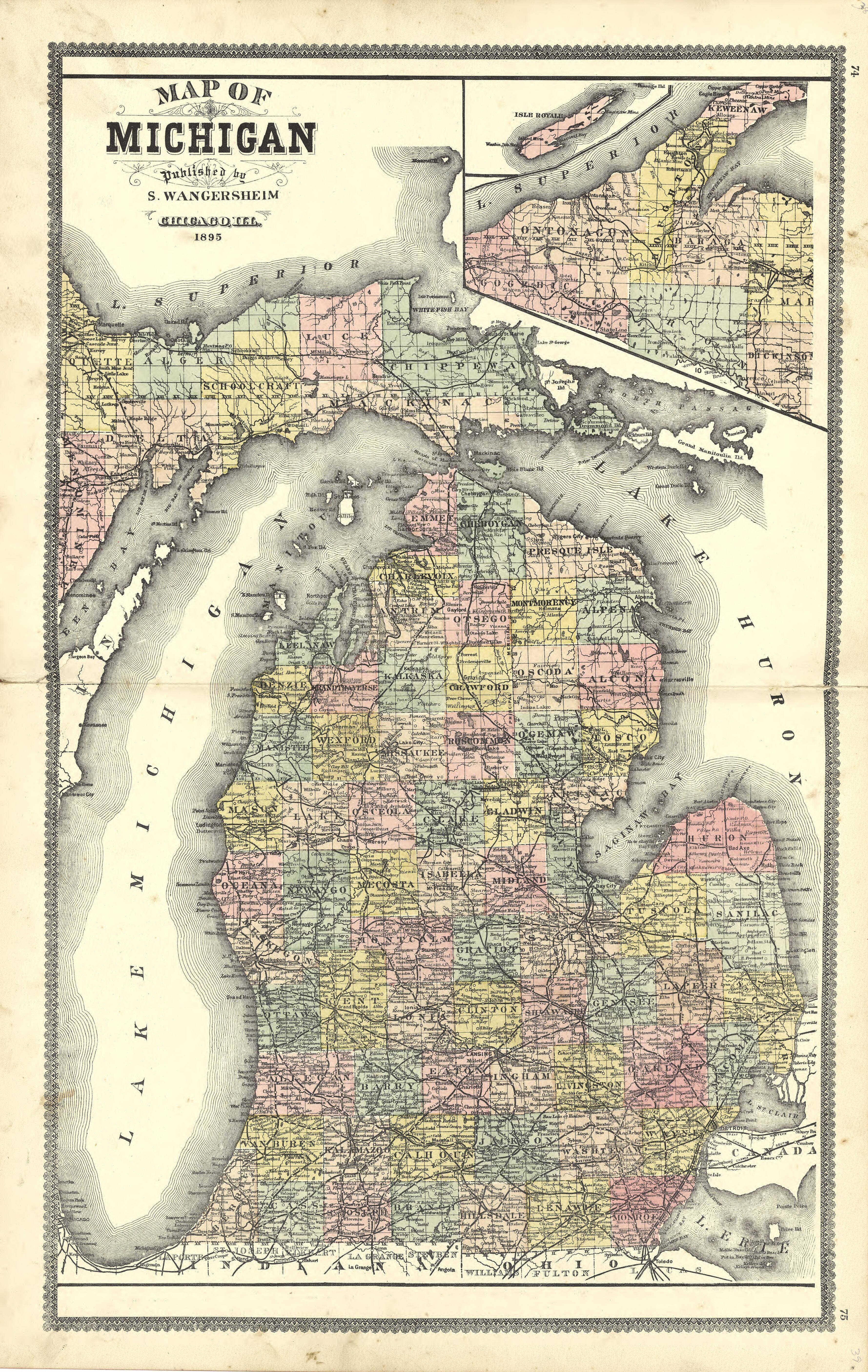 Map of Michigan from Illustrated Atlas of Shiawassee County, Michigan : Compiled and Published from Recent Surveys, Official Records and Personal Examinations : Including Brief Biographical Sketches of Enterprising Citizens 1895 by Relic Map Company