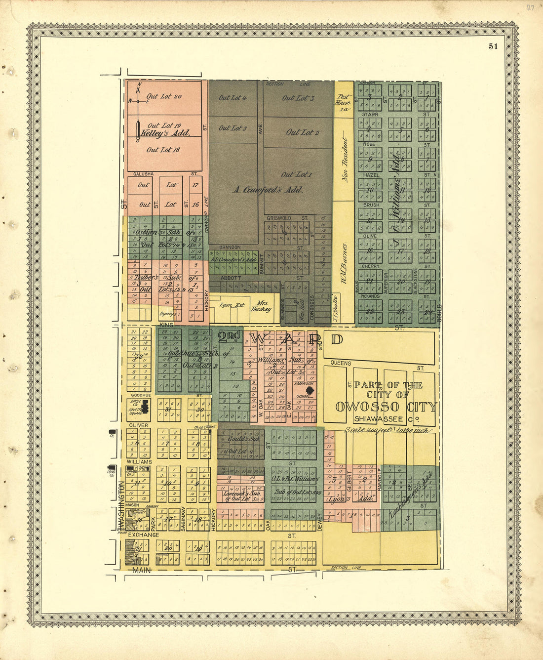 Part of the City of Owosso Shiawassee County Mich from Illustrated Atlas of Shiawassee County, Michigan : Compiled and Published from Recent Surveys, Official Records and Personal Examinations : Including Brief Biographical Sketches of Enterprising Ci... by Relic Map Company