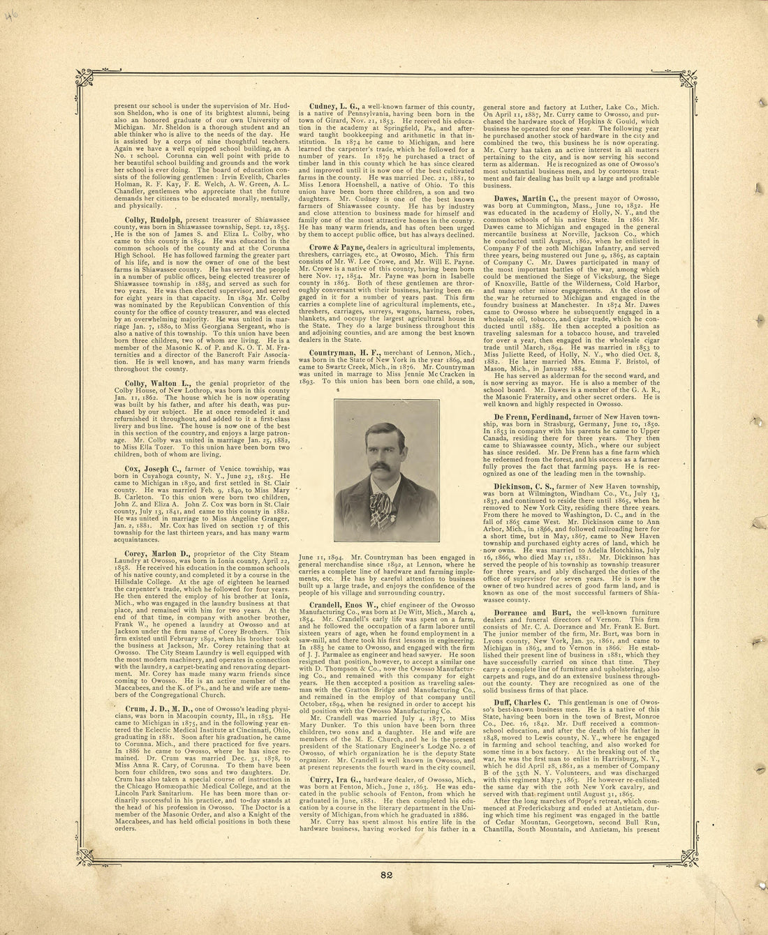 Biographies Continued from Illustrated Atlas of Shiawassee County, Michigan : Compiled and Published from Recent Surveys, Official Records and Personal Examinations : Including Brief Biographical Sketches of Enterprising Citizens 1895 by Relic Map Company