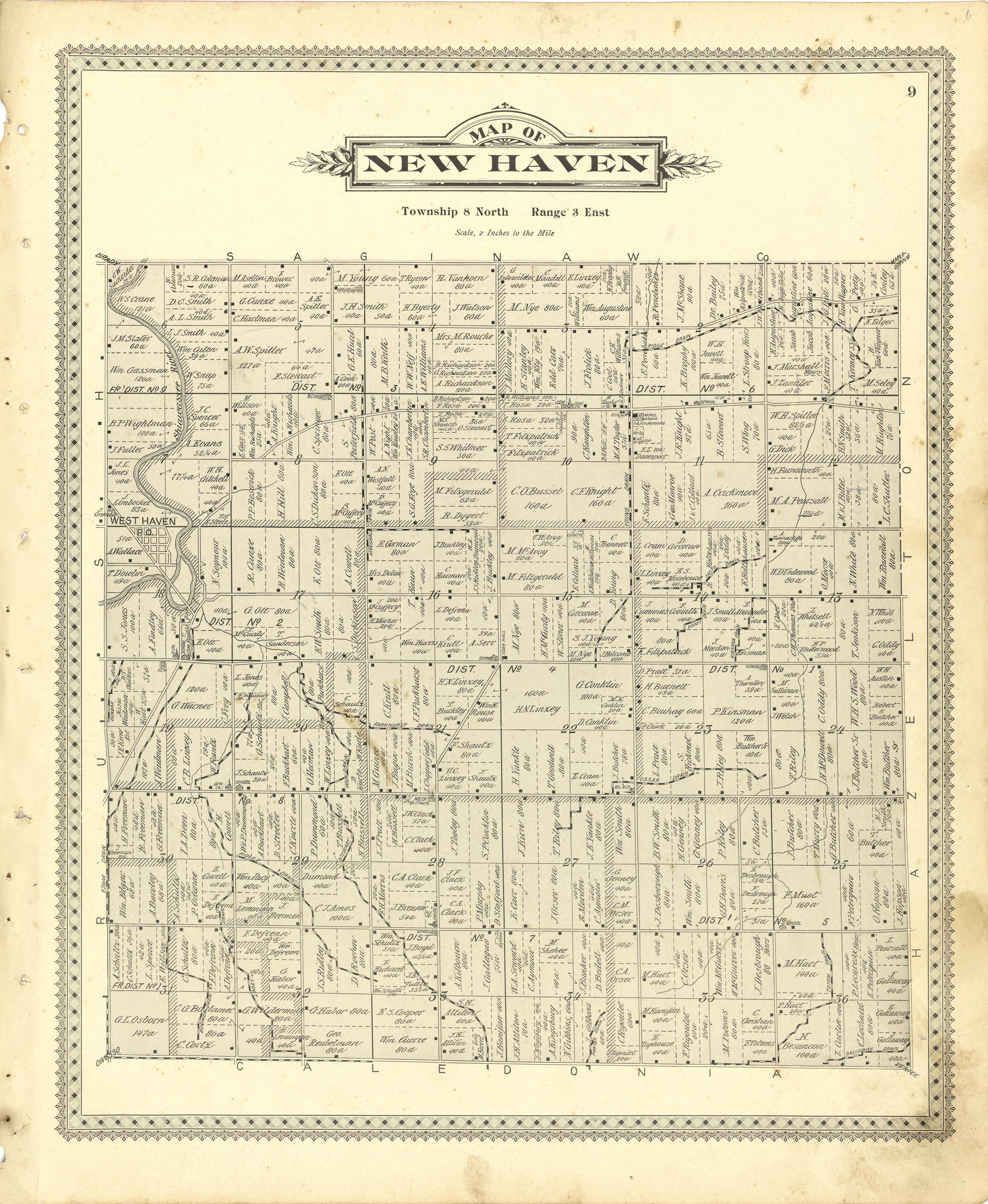 Map of New Haven from Illustrated Atlas of Shiawassee County, Michigan : Compiled and Published from Recent Surveys, Official Records and Personal Examinations : Including Brief Biographical Sketches of Enterprising Citizens 1895 by Relic Map Company