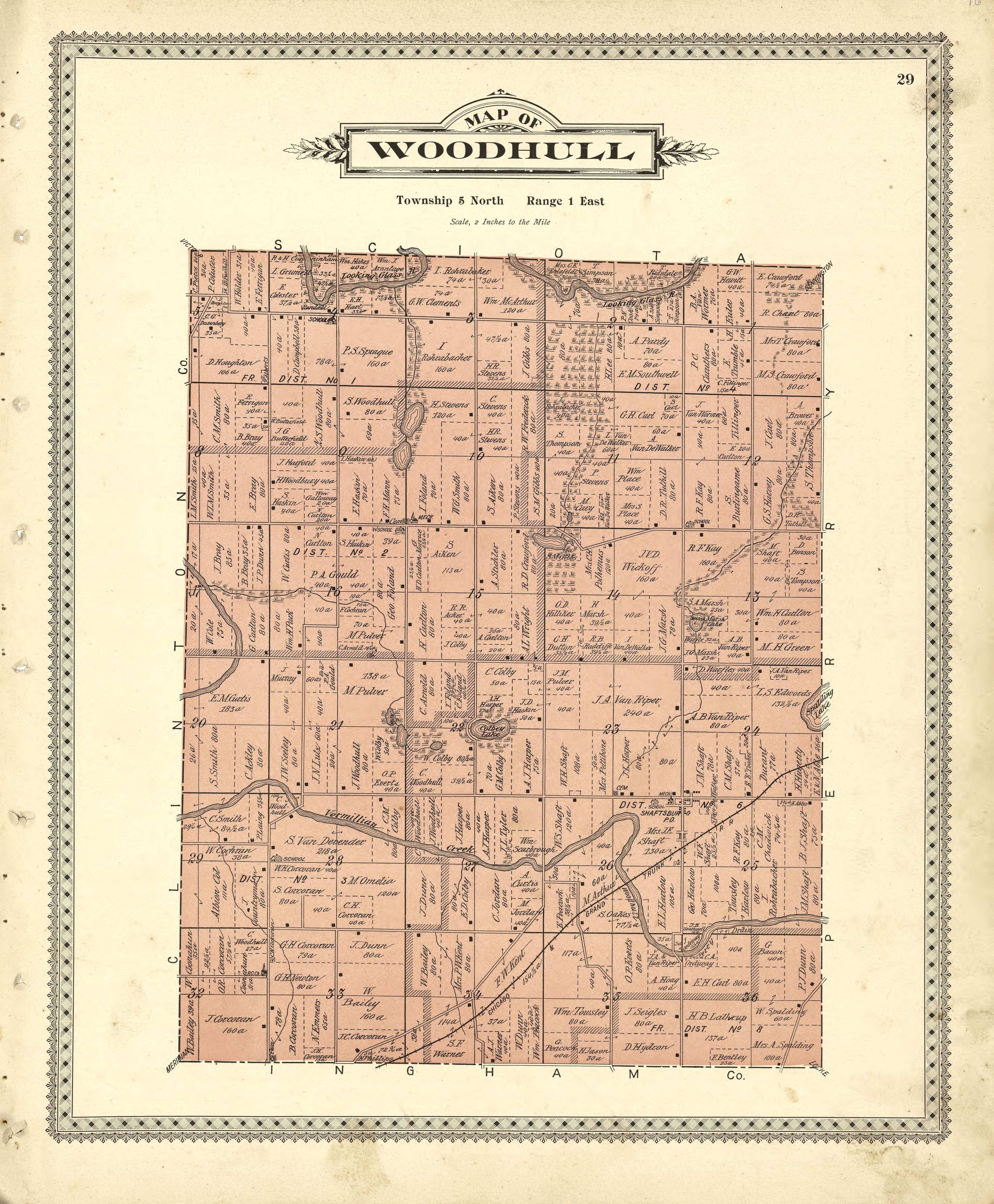 Map of Woodhull from Illustrated Atlas of Shiawassee County, Michigan : Compiled and Published from Recent Surveys, Official Records and Personal Examinations : Including Brief Biographical Sketches of Enterprising Citizens 1895 by Relic Map Company