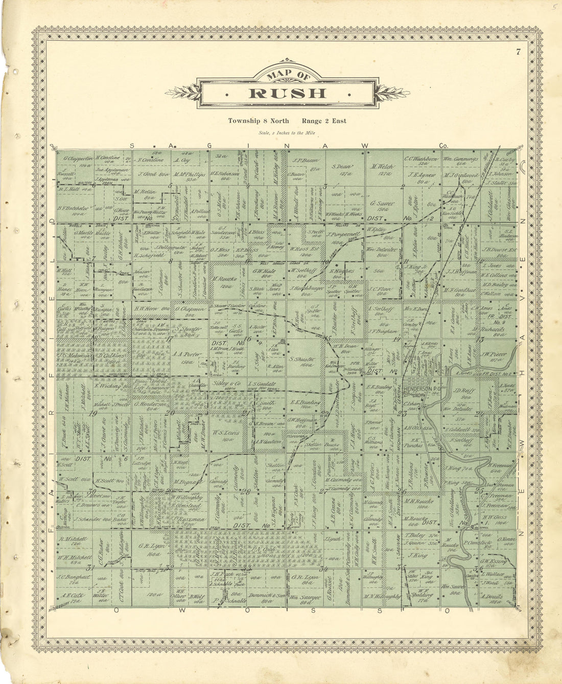 Map of Rush from Illustrated Atlas of Shiawassee County, Michigan : Compiled and Published from Recent Surveys, Official Records and Personal Examinations : Including Brief Biographical Sketches of Enterprising Citizens 1895 by Relic Map Company