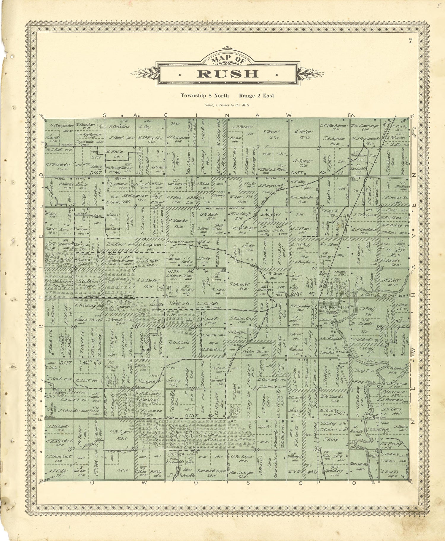 Map of Rush from Illustrated Atlas of Shiawassee County, Michigan : Compiled and Published from Recent Surveys, Official Records and Personal Examinations : Including Brief Biographical Sketches of Enterprising Citizens 1895 by Relic Map Company