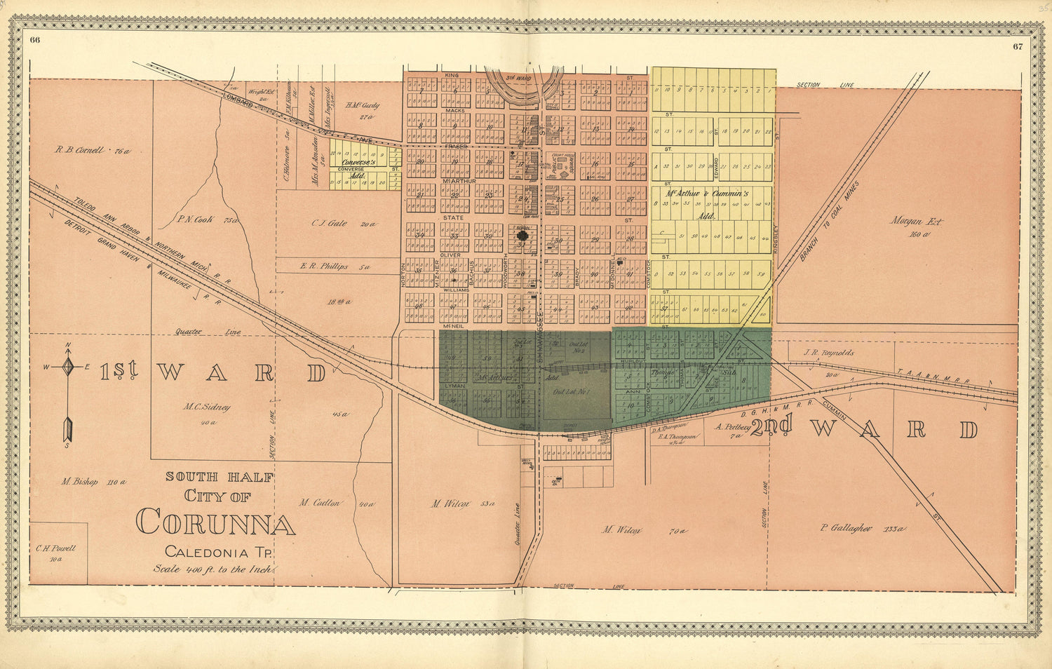 North of the City of Corunna Caledonia TP from Illustrated Atlas of Shiawassee County, Michigan : Compiled and Published from Recent Surveys, Official Records and Personal Examinations : Including Brief Biographical Sketches of Enterprising Citizens 1895 by Relic Map Company