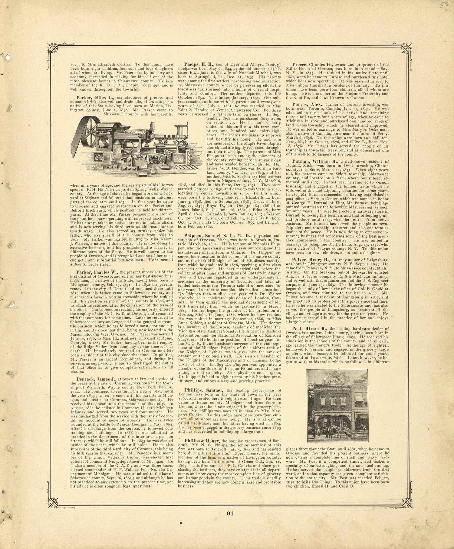 Biographies Continued from Illustrated Atlas of Shiawassee County, Michigan : Compiled and Published from Recent Surveys, Official Records and Personal Examinations : Including Brief Biographical Sketches of Enterprising Citizens 1895 by Relic Map Company