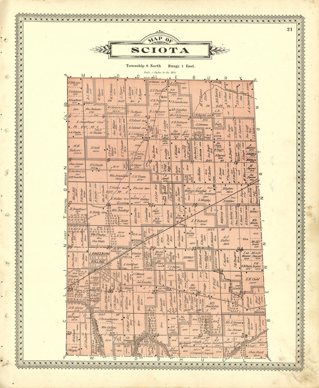Map of Sciota from Illustrated Atlas of Shiawassee County, Michigan : Compiled and Published from Recent Surveys, Official Records and Personal Examinations : Including Brief Biographical Sketches of Enterprising Citizens 1895 by Relic Map Company
