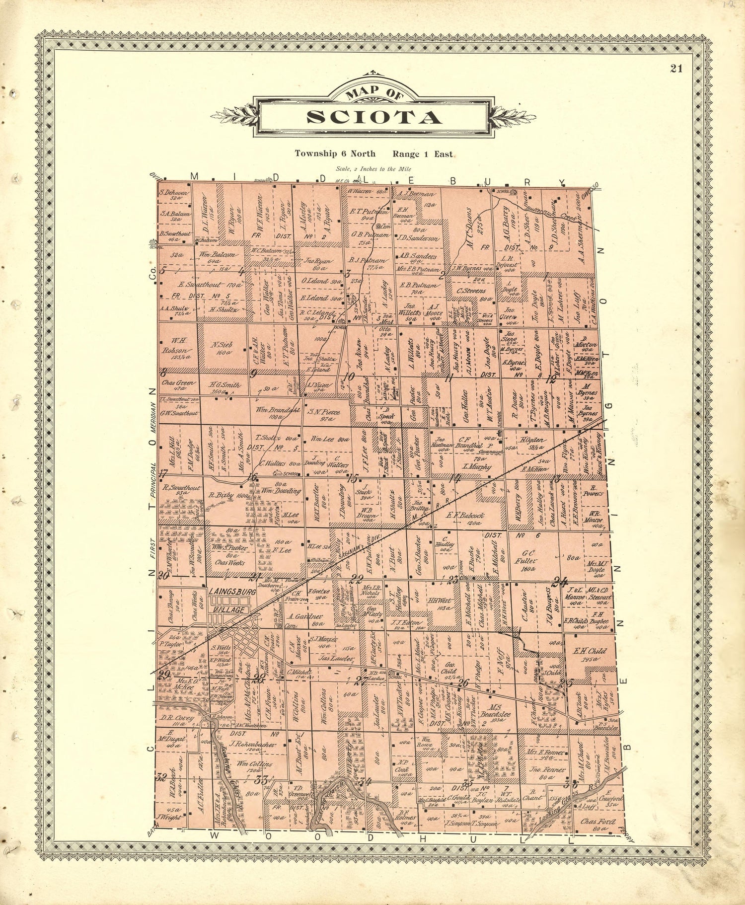 Map of Sciota from Illustrated Atlas of Shiawassee County, Michigan : Compiled and Published from Recent Surveys, Official Records and Personal Examinations : Including Brief Biographical Sketches of Enterprising Citizens 1895 by Relic Map Company