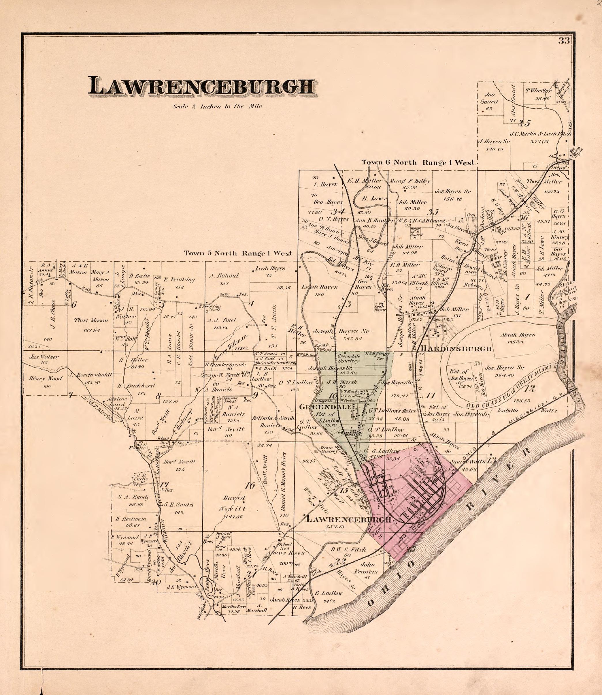 Lawrenceburgh from Atlas of Dearborn County, Indiana : to Which Is Added a Map of the State of Indiana, Also an Outline and Rail Road Map of the United States 1875 by Relic Map Company