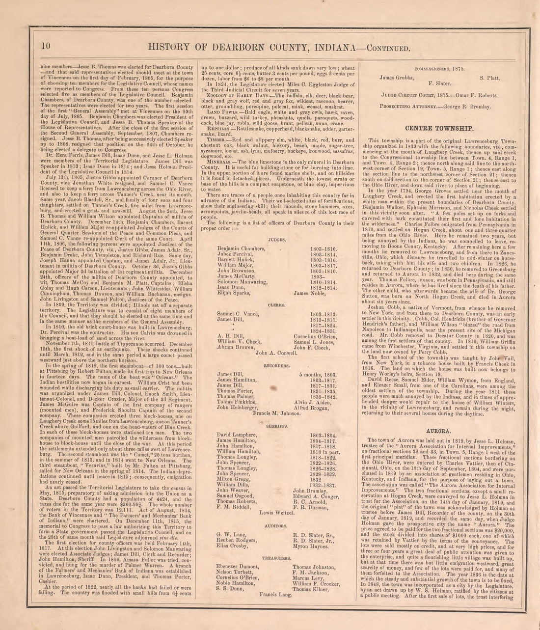History of Dearborn County--continued from Atlas of Dearborn County, Indiana : to Which Is Added a Map of the State of Indiana, Also an Outline and Rail Road Map of the United States 1875 by Relic Map Company