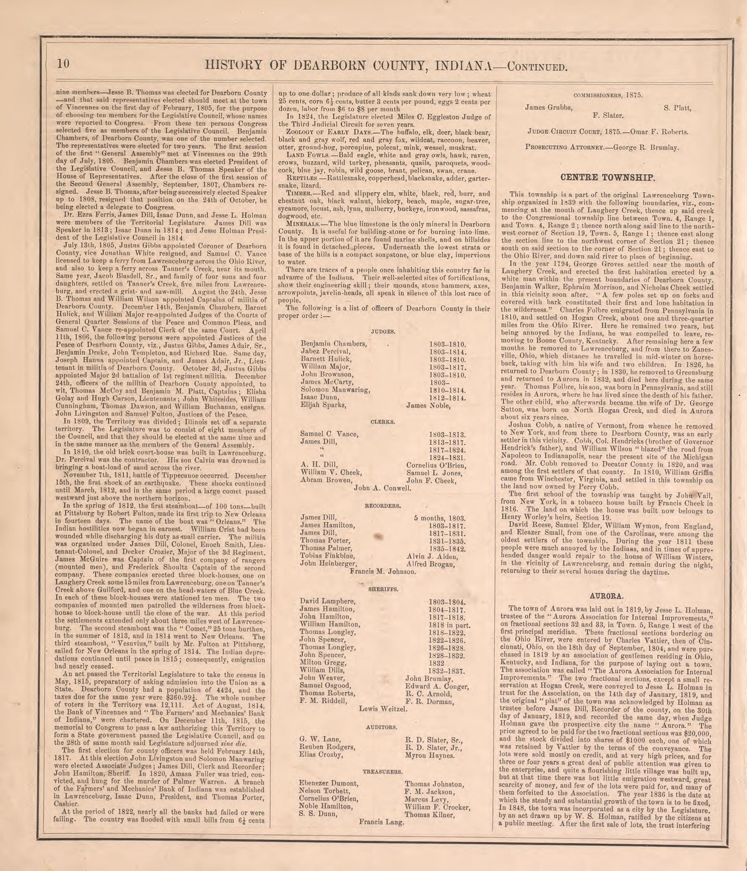 History of Dearborn County--continued from Atlas of Dearborn County, Indiana : to Which Is Added a Map of the State of Indiana, Also an Outline and Rail Road Map of the United States 1875 by Relic Map Company