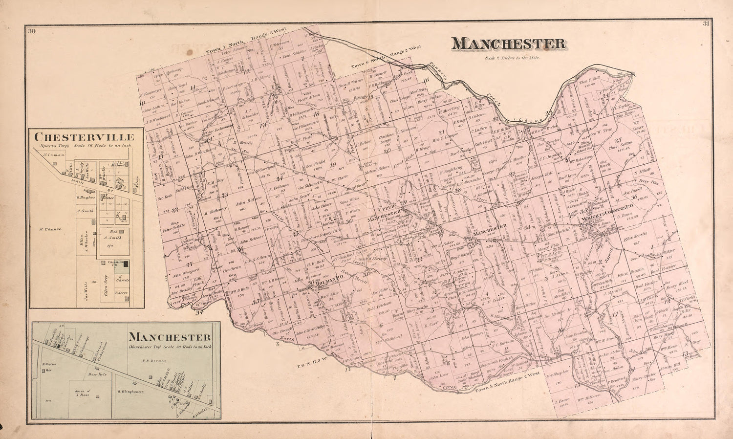 Manchester from Atlas of Dearborn County, Indiana : to Which Is Added a Map of the State of Indiana, Also an Outline and Rail Road Map of the United States 1875 by Relic Map Company