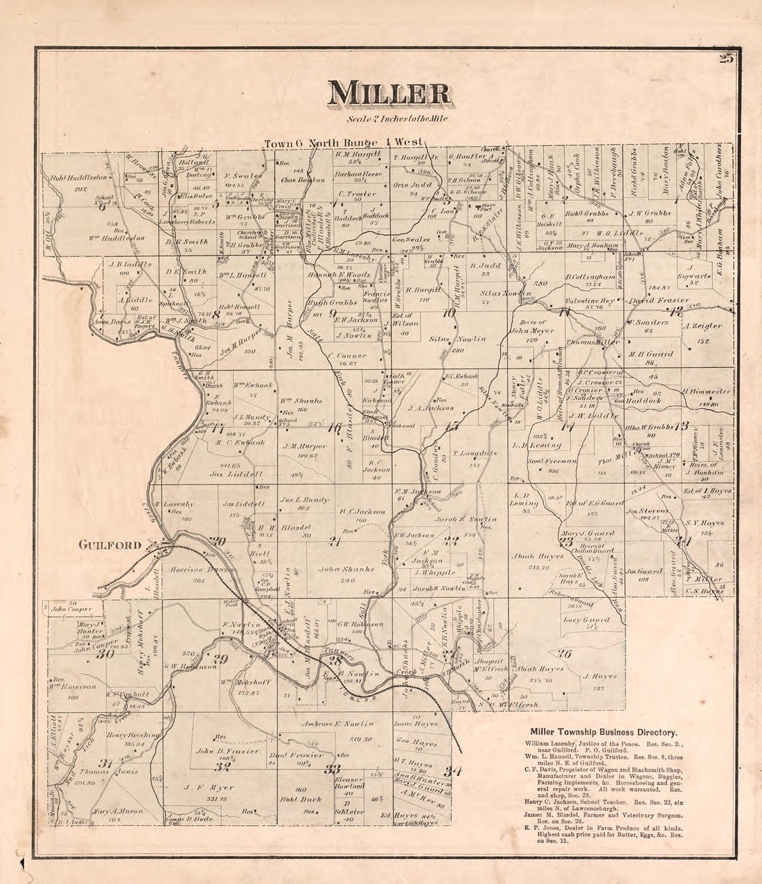 Miller from Atlas of Dearborn County, Indiana : to Which Is Added a Map of the State of Indiana, Also an Outline and Rail Road Map of the United States 1875 by Relic Map Company