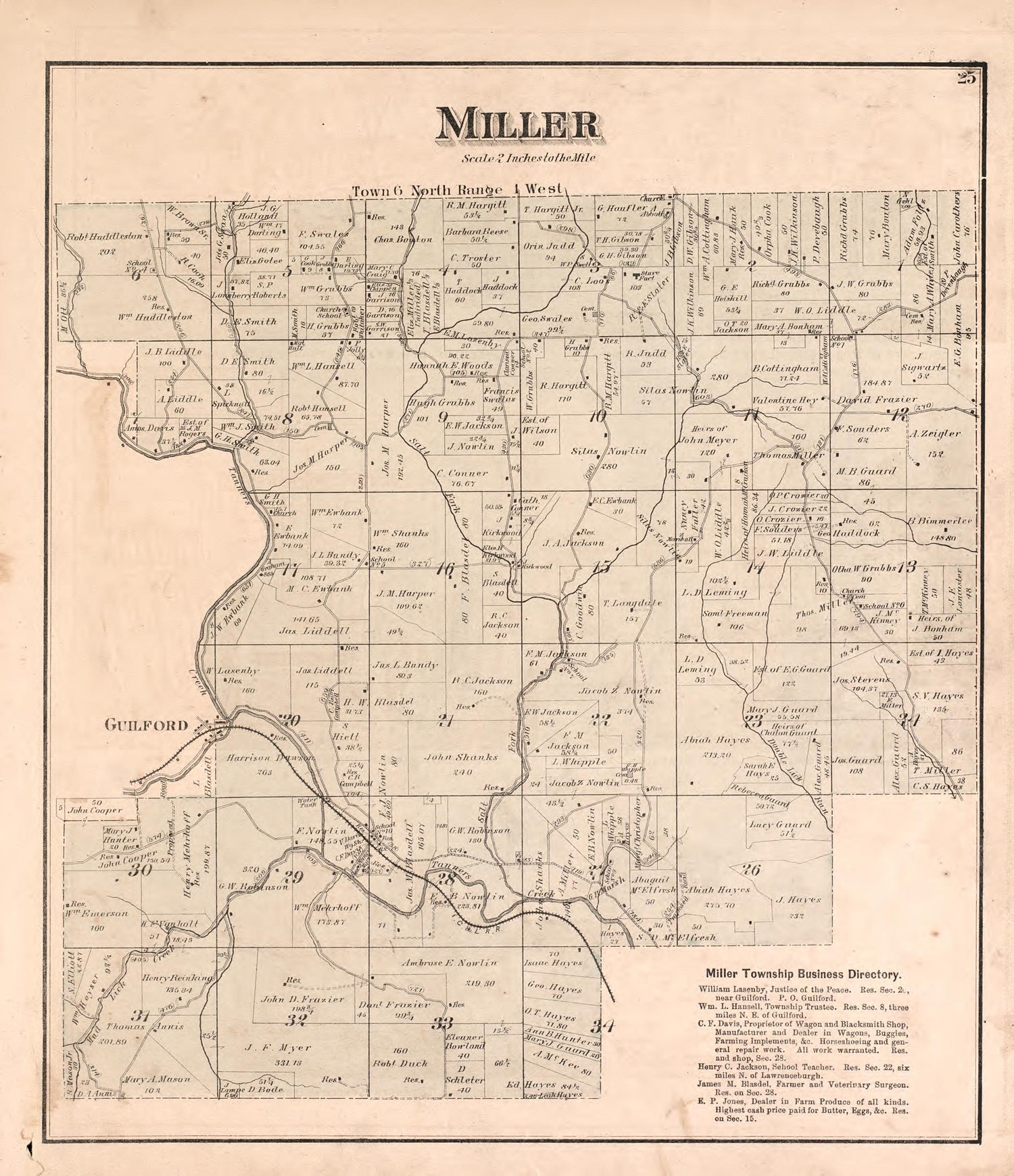 Miller from Atlas of Dearborn County, Indiana : to Which Is Added a Map of the State of Indiana, Also an Outline and Rail Road Map of the United States 1875 by Relic Map Company