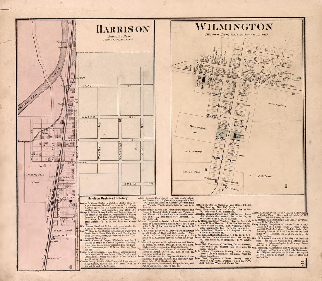 Harrison and Wilmington from Atlas of Dearborn County, Indiana : to Which Is Added a Map of the State of Indiana, Also an Outline and Rail Road Map of the United States 1875 by Relic Map Company