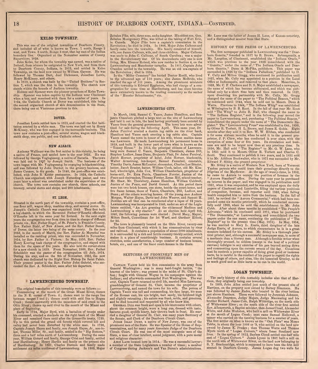 History of Dearborn County--continued from Atlas of Dearborn County, Indiana : to Which Is Added a Map of the State of Indiana, Also an Outline and Rail Road Map of the United States 1875 by Relic Map Company