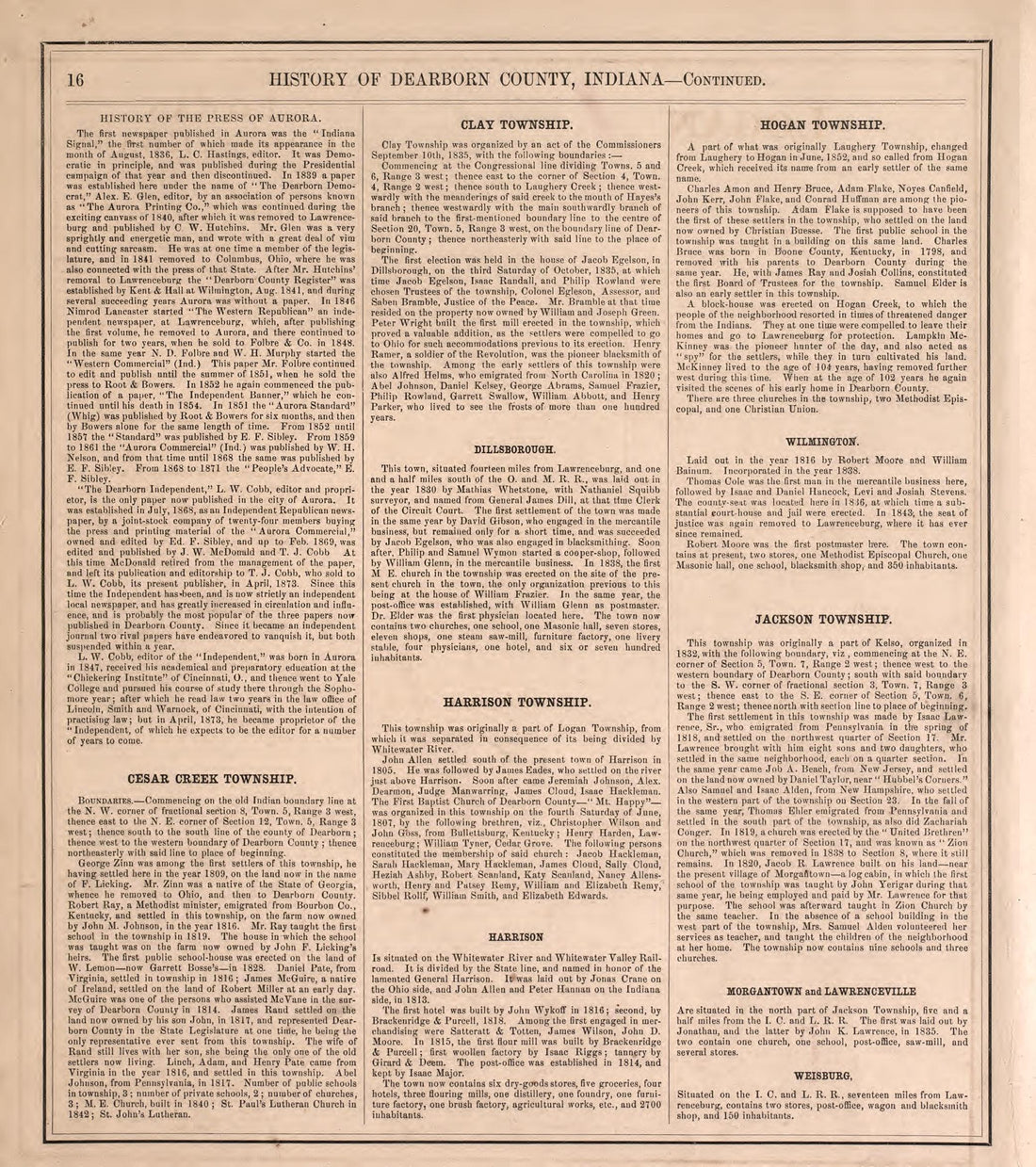 History of Dearborn County--continued from Atlas of Dearborn County, Indiana : to Which Is Added a Map of the State of Indiana, Also an Outline and Rail Road Map of the United States 1875 by Relic Map Company