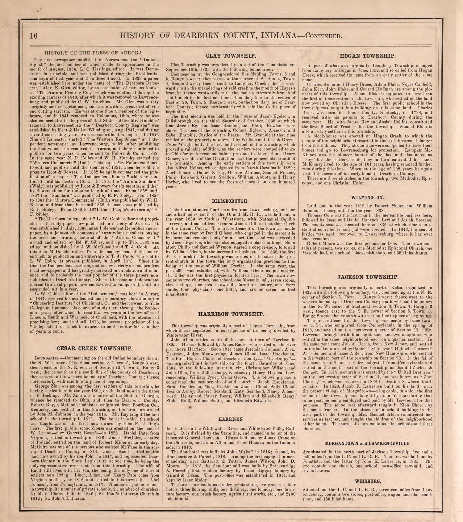 History of Dearborn County--continued from Atlas of Dearborn County, Indiana : to Which Is Added a Map of the State of Indiana, Also an Outline and Rail Road Map of the United States 1875 by Relic Map Company