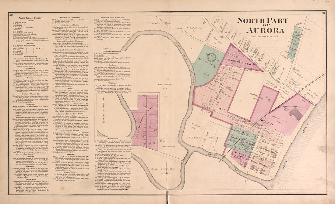 North Part of Aurora from Atlas of Dearborn County, Indiana : to Which Is Added a Map of the State of Indiana, Also an Outline and Rail Road Map of the United States 1875 by Relic Map Company