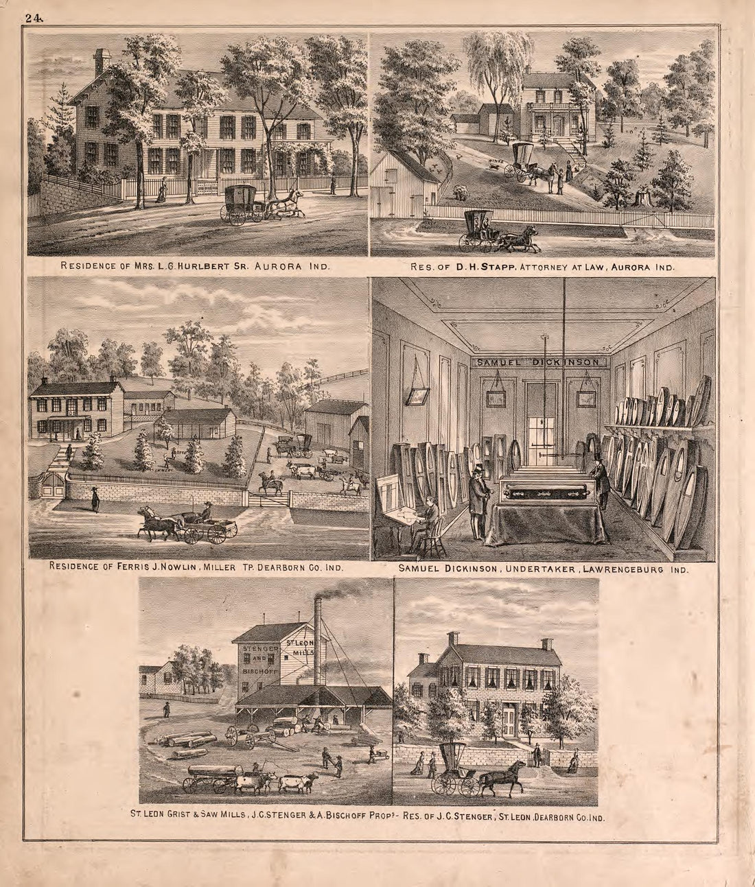 Views of Residences from Atlas of Dearborn County, Indiana : to Which Is Added a Map of the State of Indiana, Also an Outline and Rail Road Map of the United States 1875 by Relic Map Company