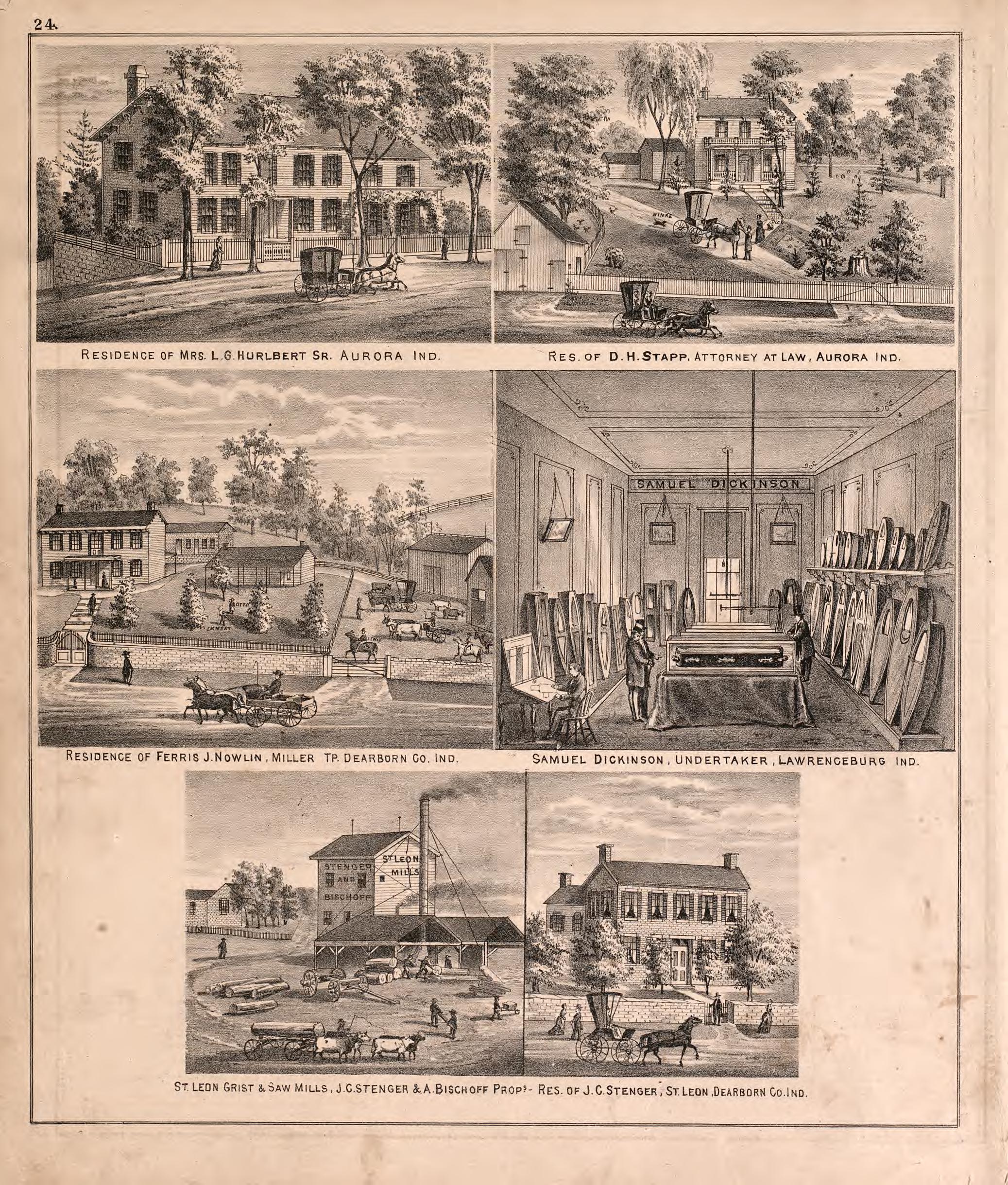 Views of Residences from Atlas of Dearborn County, Indiana : to Which Is Added a Map of the State of Indiana, Also an Outline and Rail Road Map of the United States 1875 by Relic Map Company