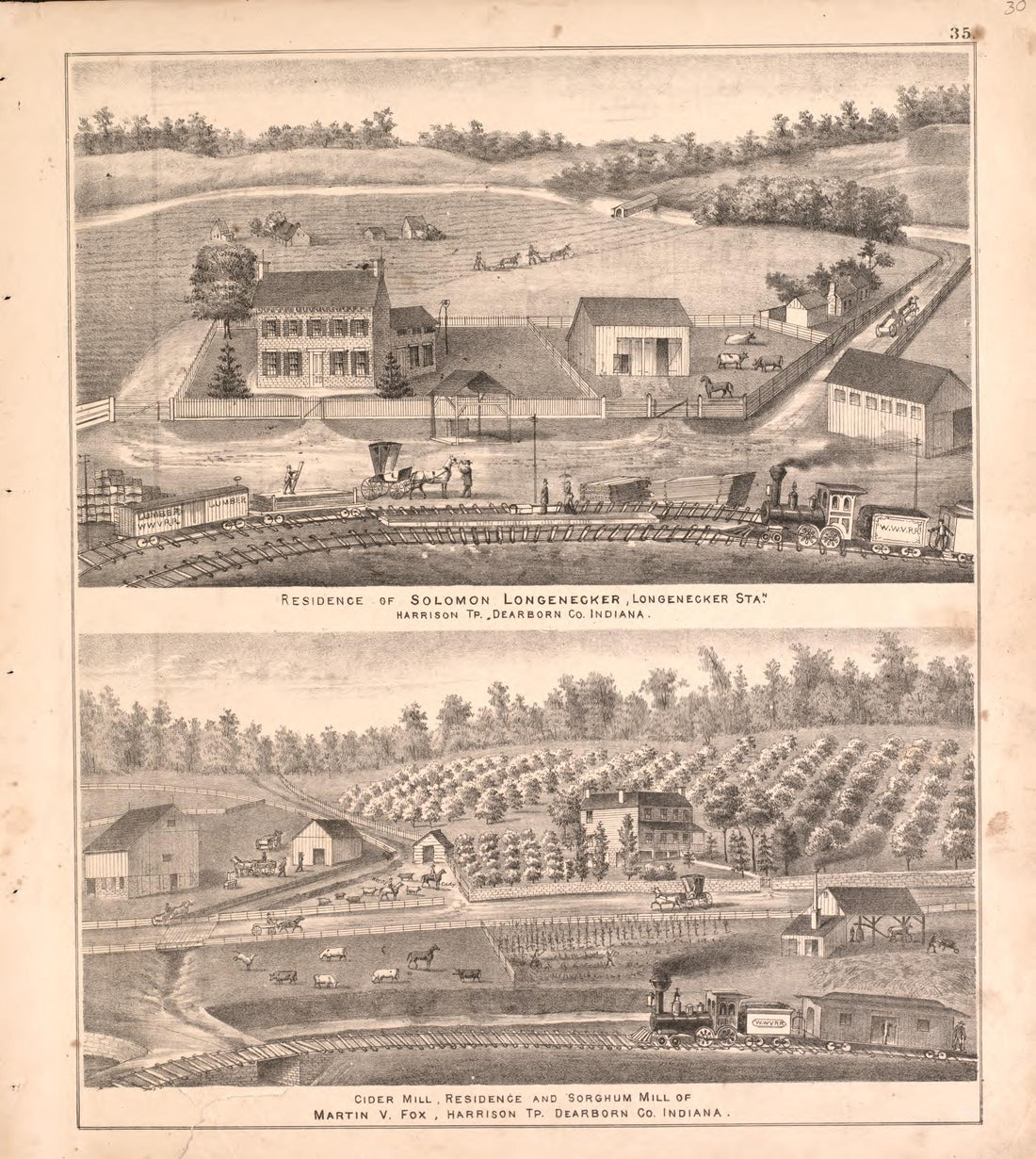 Views of Residences from Atlas of Dearborn County, Indiana : to Which Is Added a Map of the State of Indiana, Also an Outline and Rail Road Map of the United States 1875 by Relic Map Company